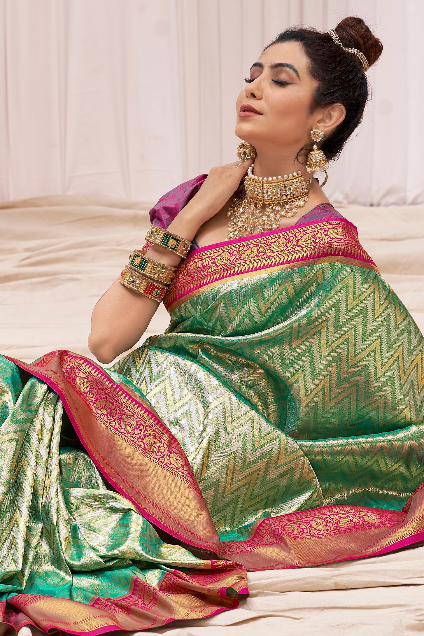 Blue Green Kanjivaram Silk Saree-ZB132322_2