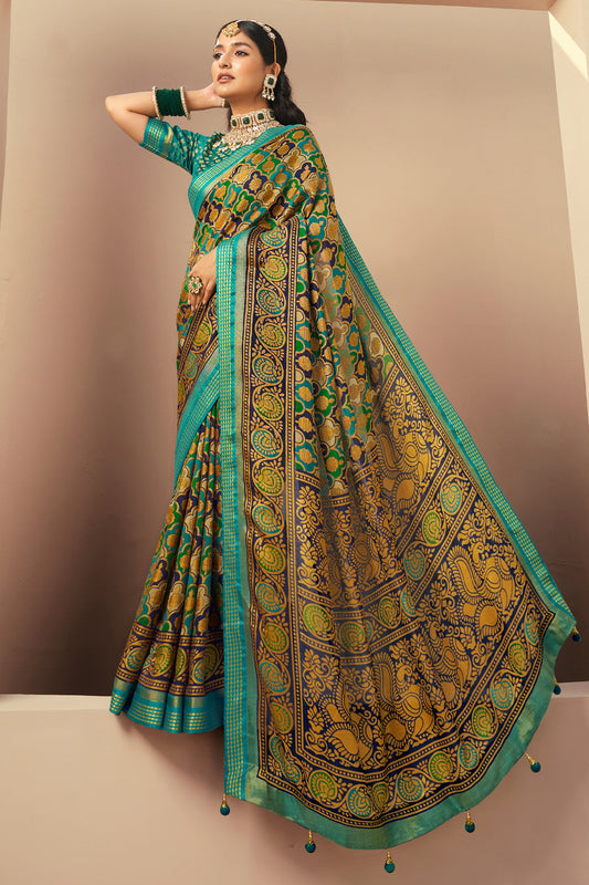 Blue Green Printed Georgette Saree-SAR10124_1_SareeButa.com
