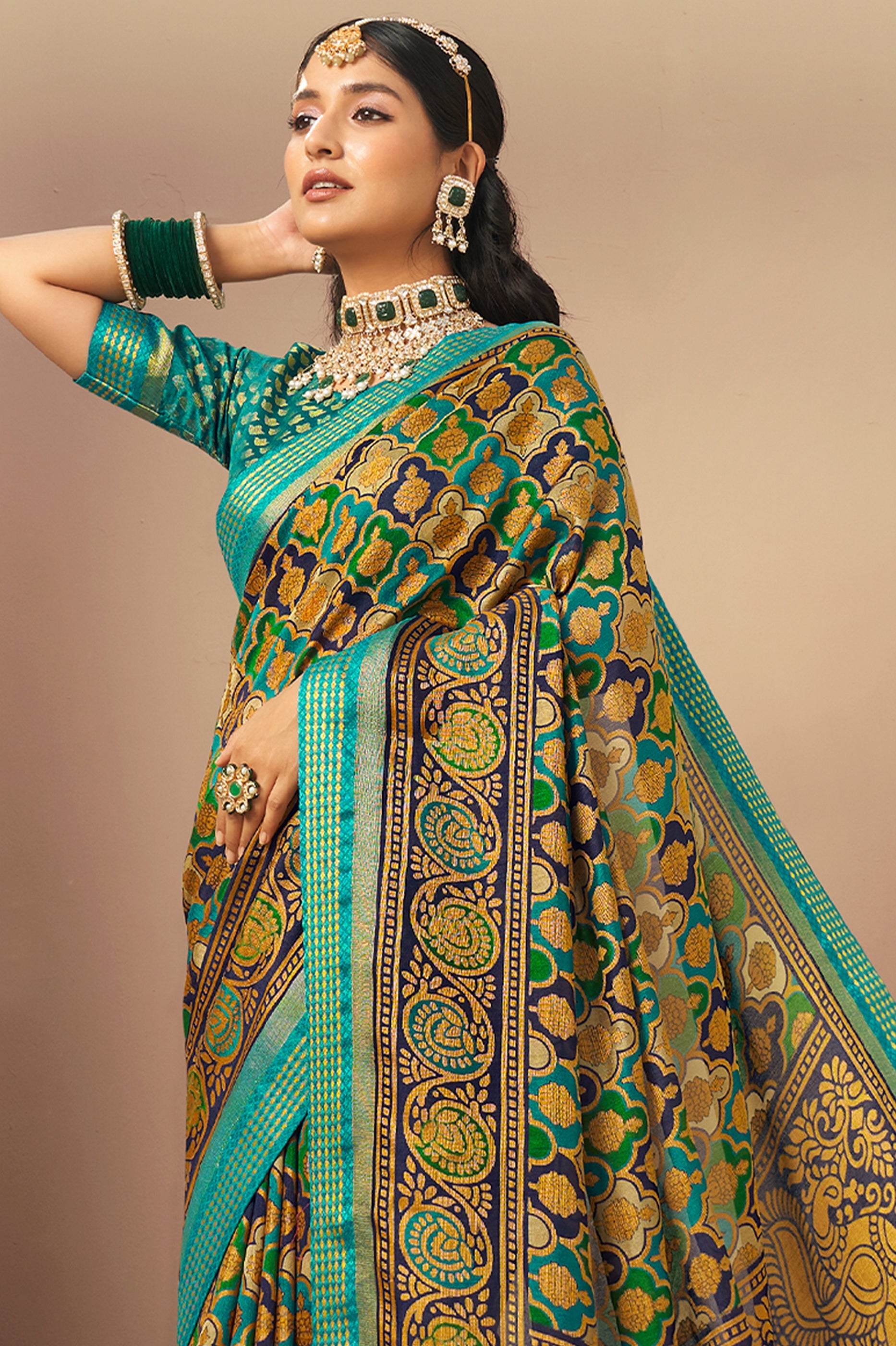 Blue Green Printed Georgette Saree-SAR10124_3_SareeButa.com