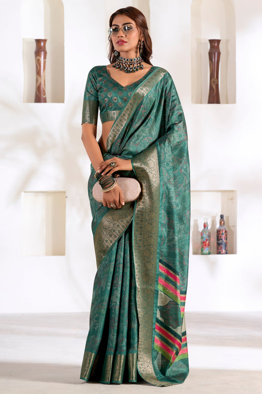 Blue Green Printed Silk Saree-ZB133766_1_SareeButa.com