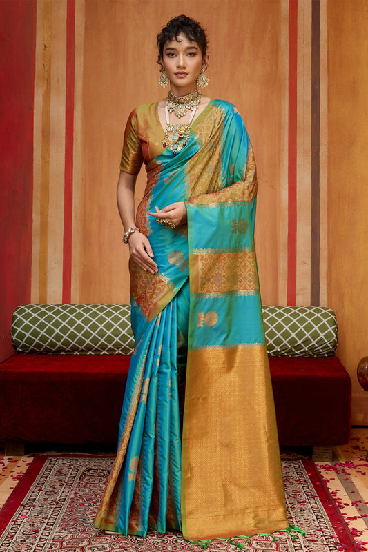 Blue Green Purple Woven Silk Saree-SAR11916_1_SareeButa.com