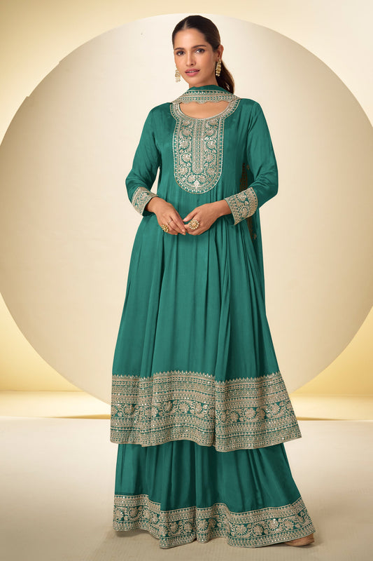 Blue Green Readymade Chinon Anarkali Suit-SAR10921_1_SareeButa.com