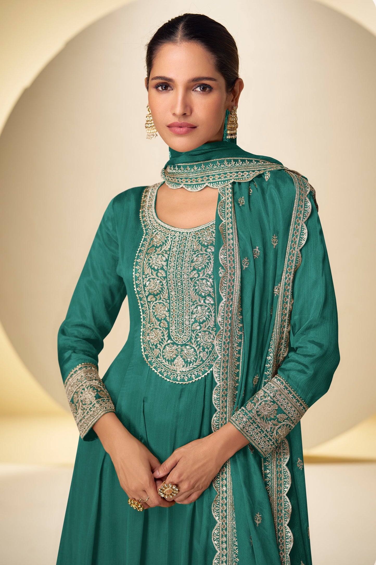 Blue Green Readymade Chinon Anarkali Suit-SAR10921_2_SareeButa.com
