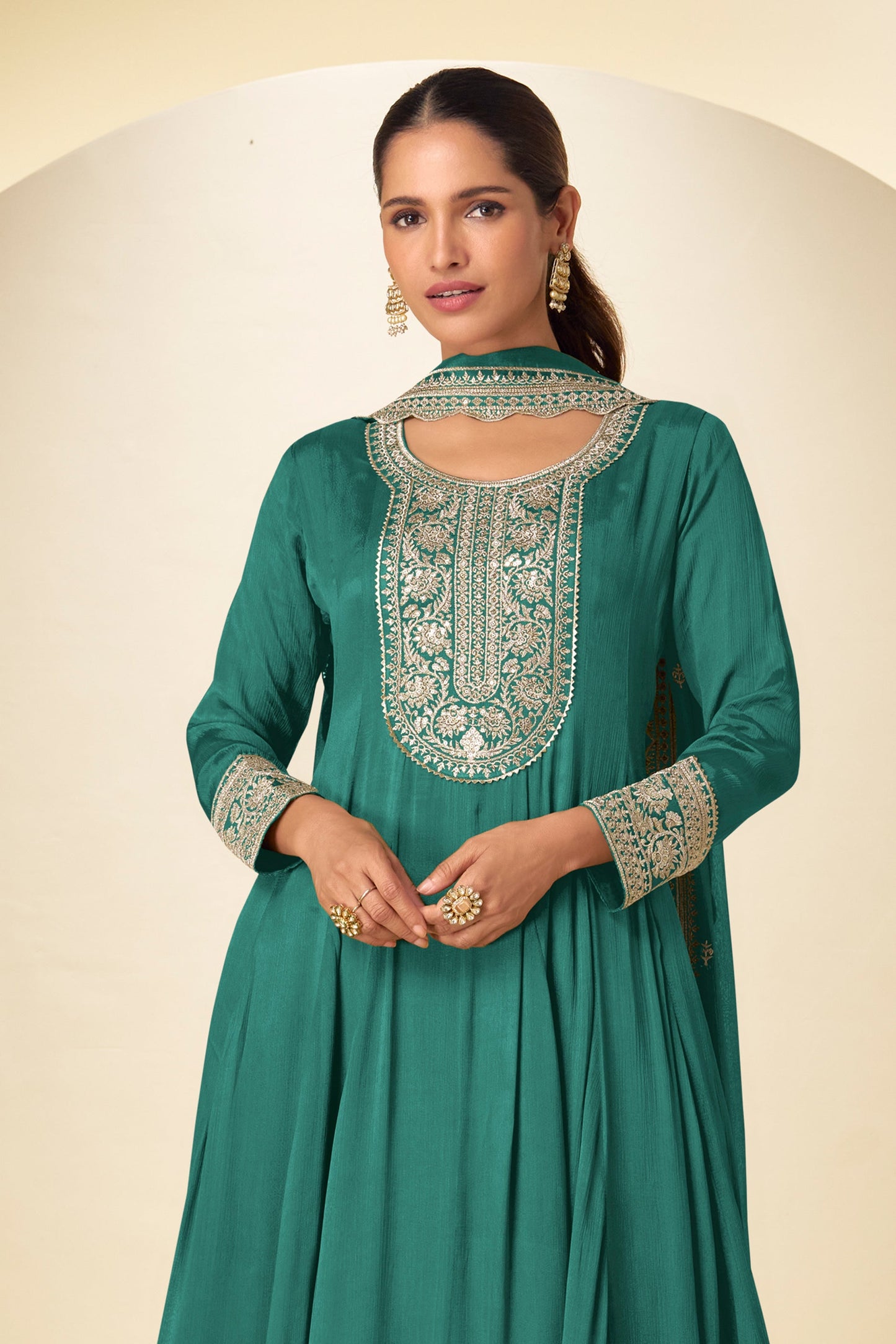 Blue Green Readymade Chinon Anarkali Suit-SAR10921_3_SareeButa.com