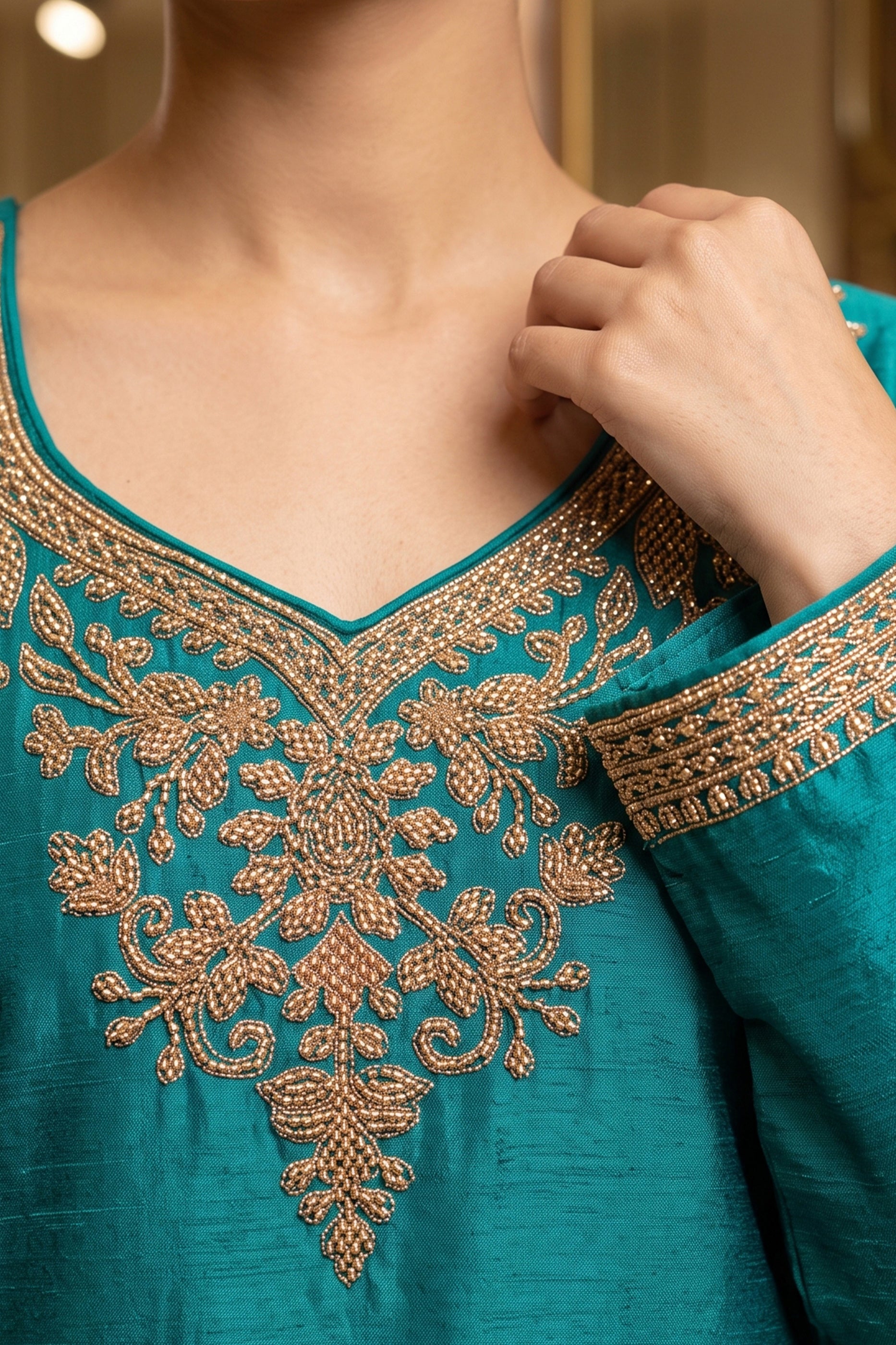 Blue Green Readymade Embroidered Chinon Palazzo Suit-SAR13143_6_SareeButa.com