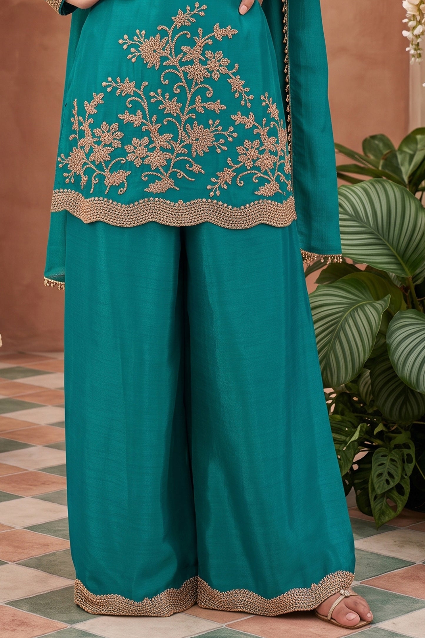 Blue Green Readymade Embroidered Chinon Palazzo Suit-SAR13143_7_SareeButa.com