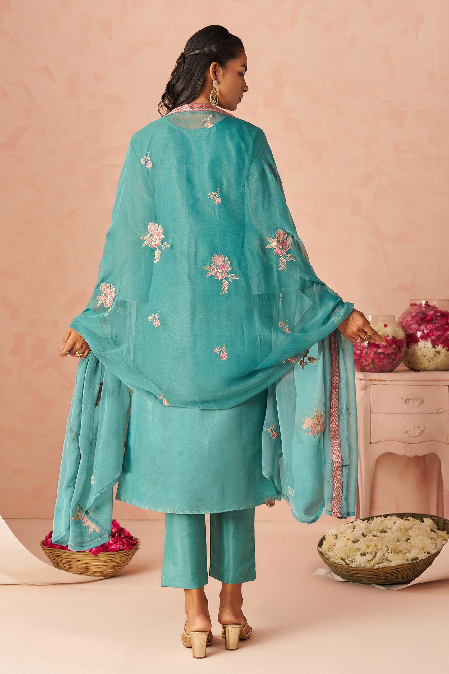 Blue Green Readymade Embroidered Silk Suit-SAR11652_3_SareeButa.com