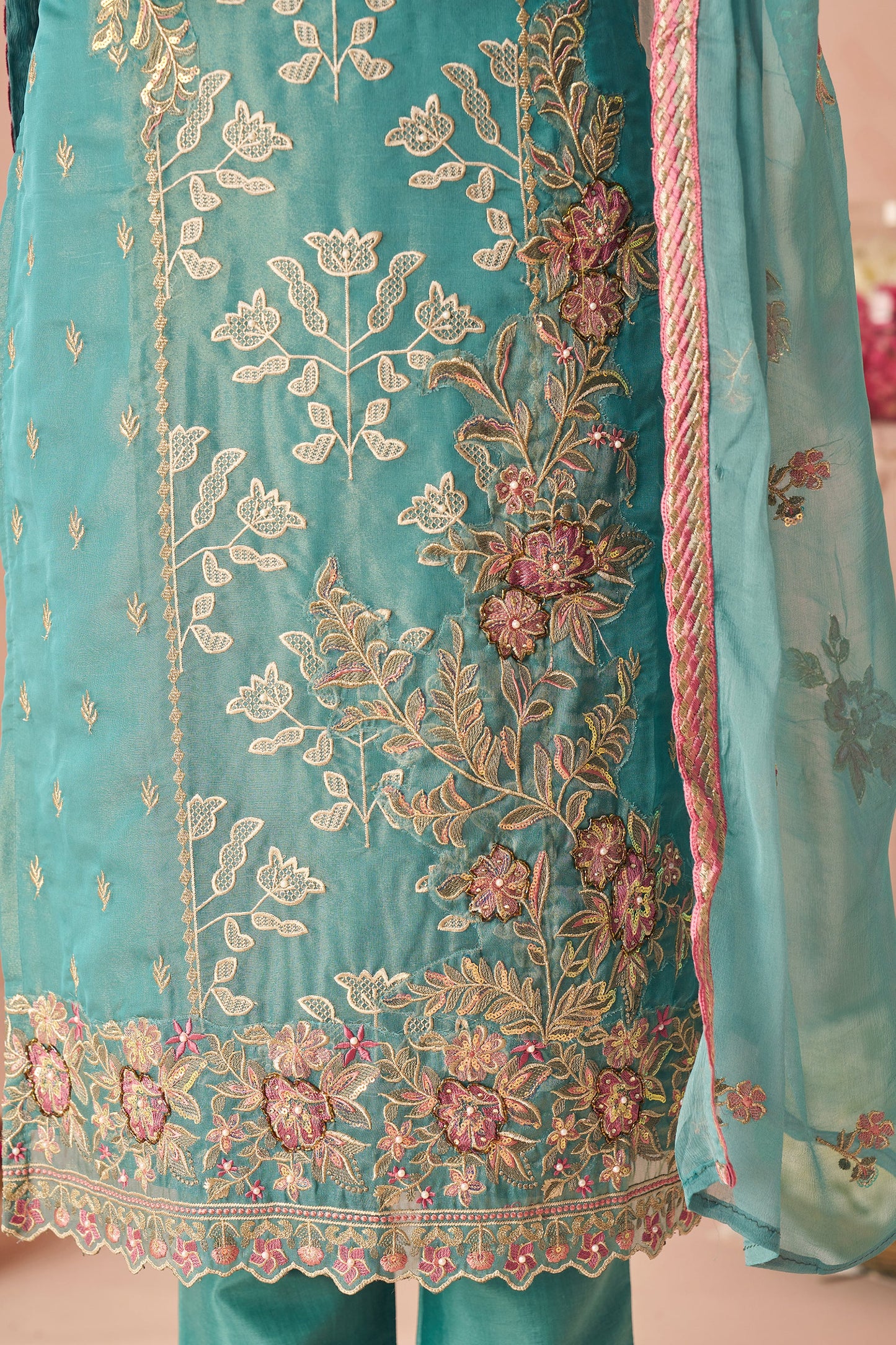 Blue Green Readymade Embroidered Silk Suit-SAR11652_4_SareeButa.com