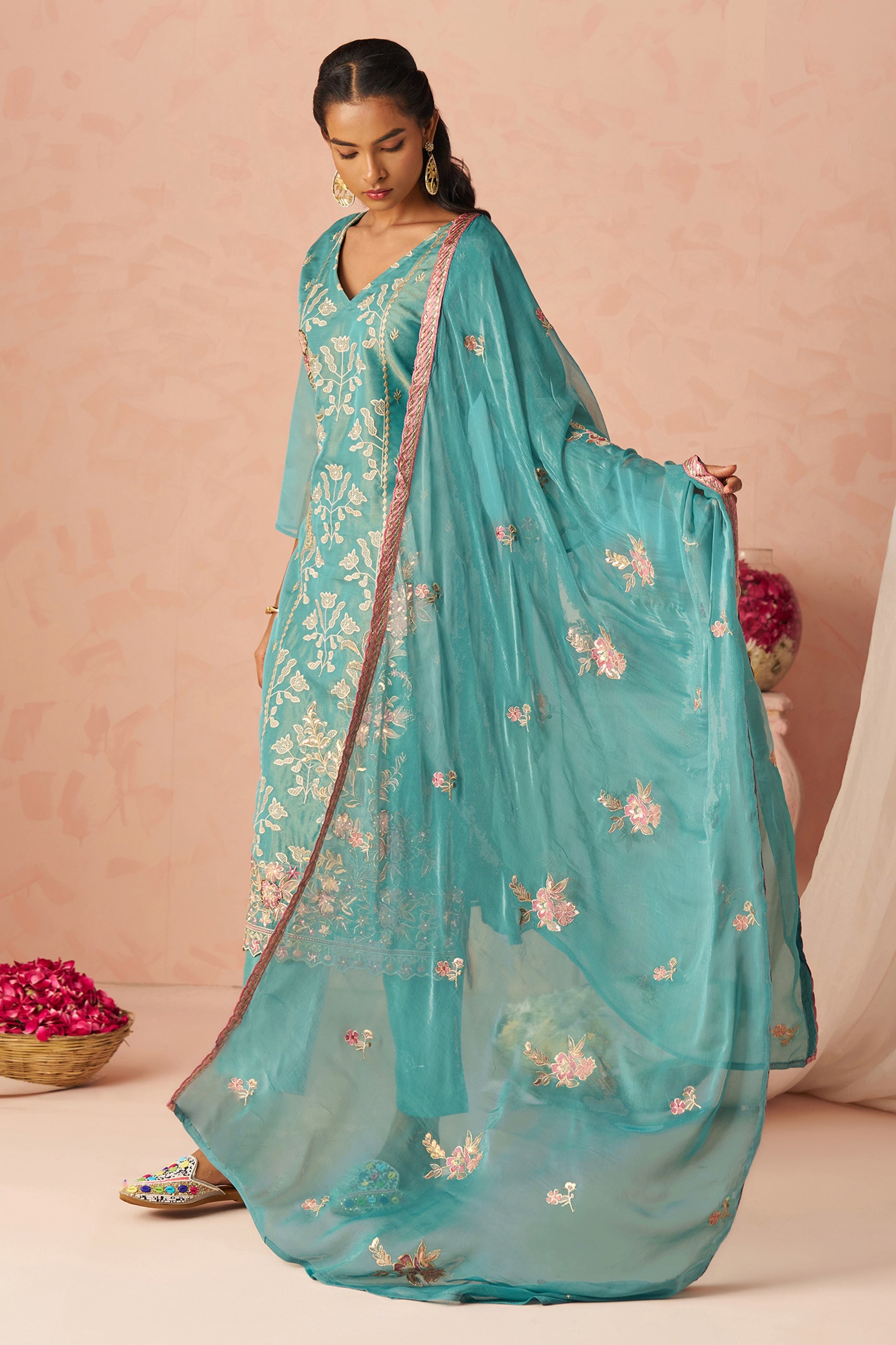Blue Green Readymade Embroidered Silk Suit-SAR11652_5_SareeButa.com