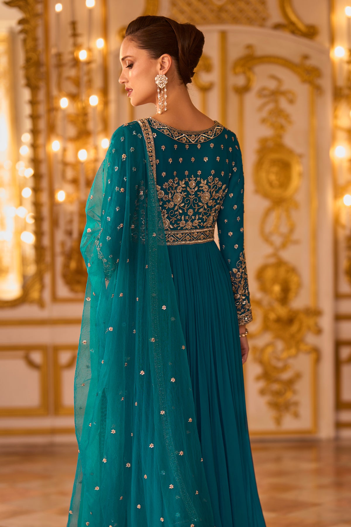Blue Green Readymade Georgette Gown With Dupatta-SAR13240_3_SareeButa.com