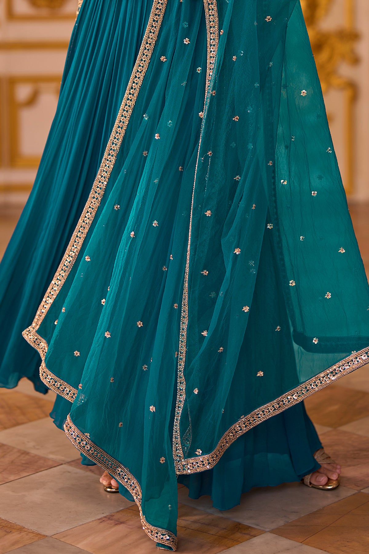 Blue Green Readymade Georgette Gown With Dupatta-SAR13240_5_SareeButa.com