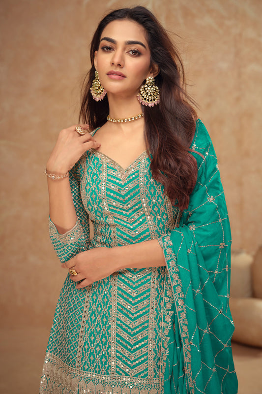 Blue Green Readymade Heavy Work Chinon Silk Suit-SS539_2_SareeButa.com