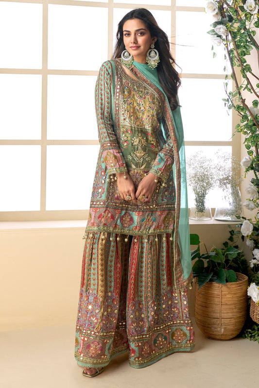 Blue Green Readymade Viscose Crepe Sharara Suit-SS703_1_SareeButa.com