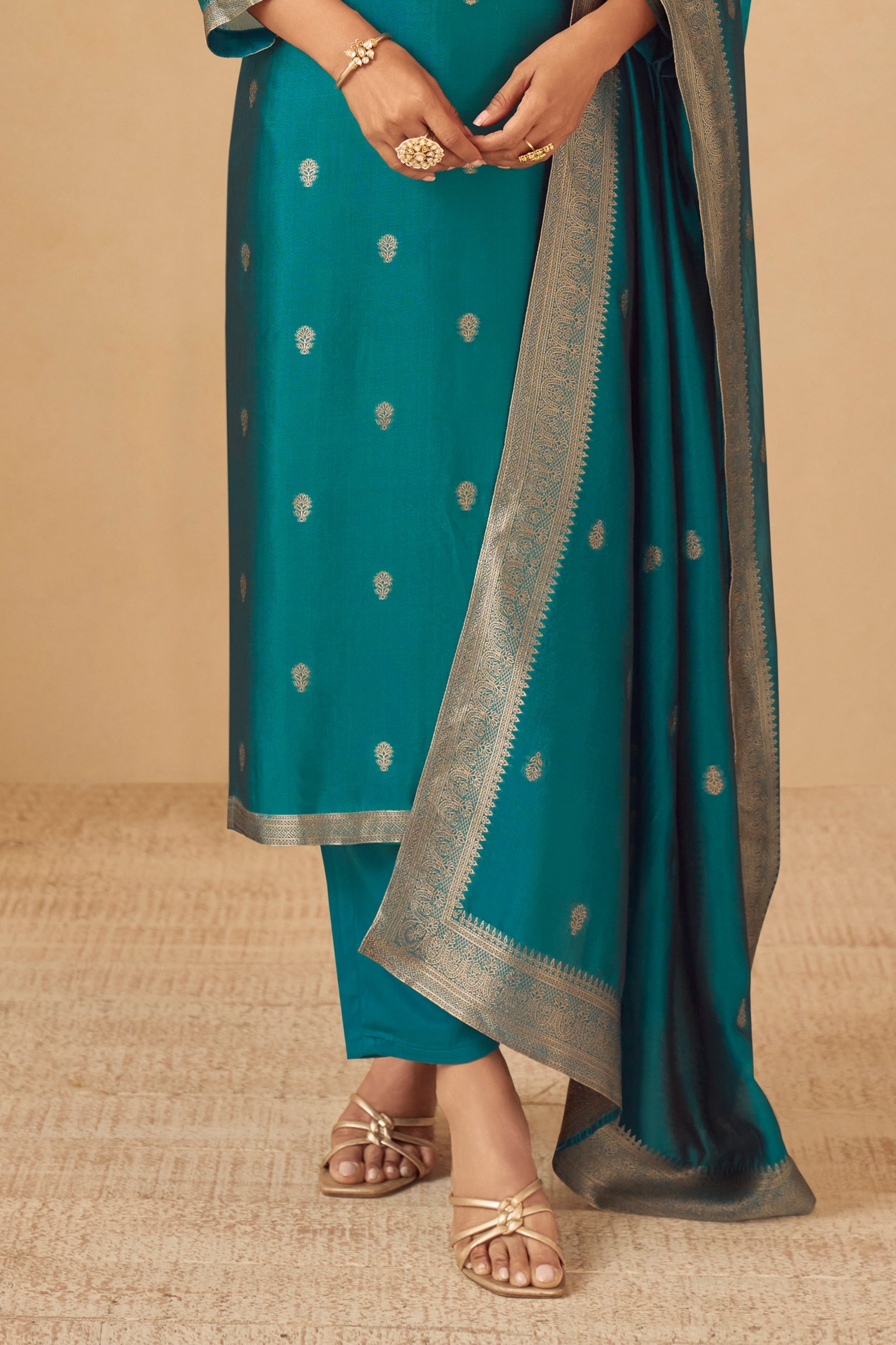 Blue Green Readymade Viscose Silk Suit-SAR11074_4_SareeButa.com