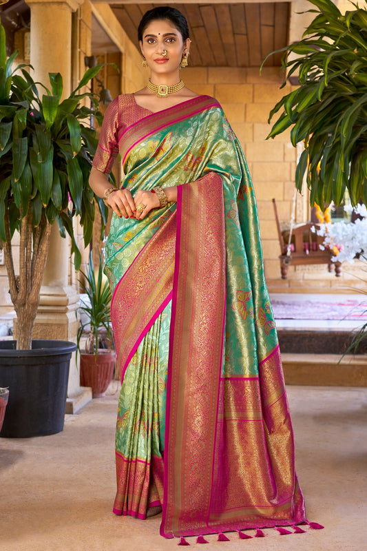 Blue Green Silk Kanjivaram Saree-ZB132330_1