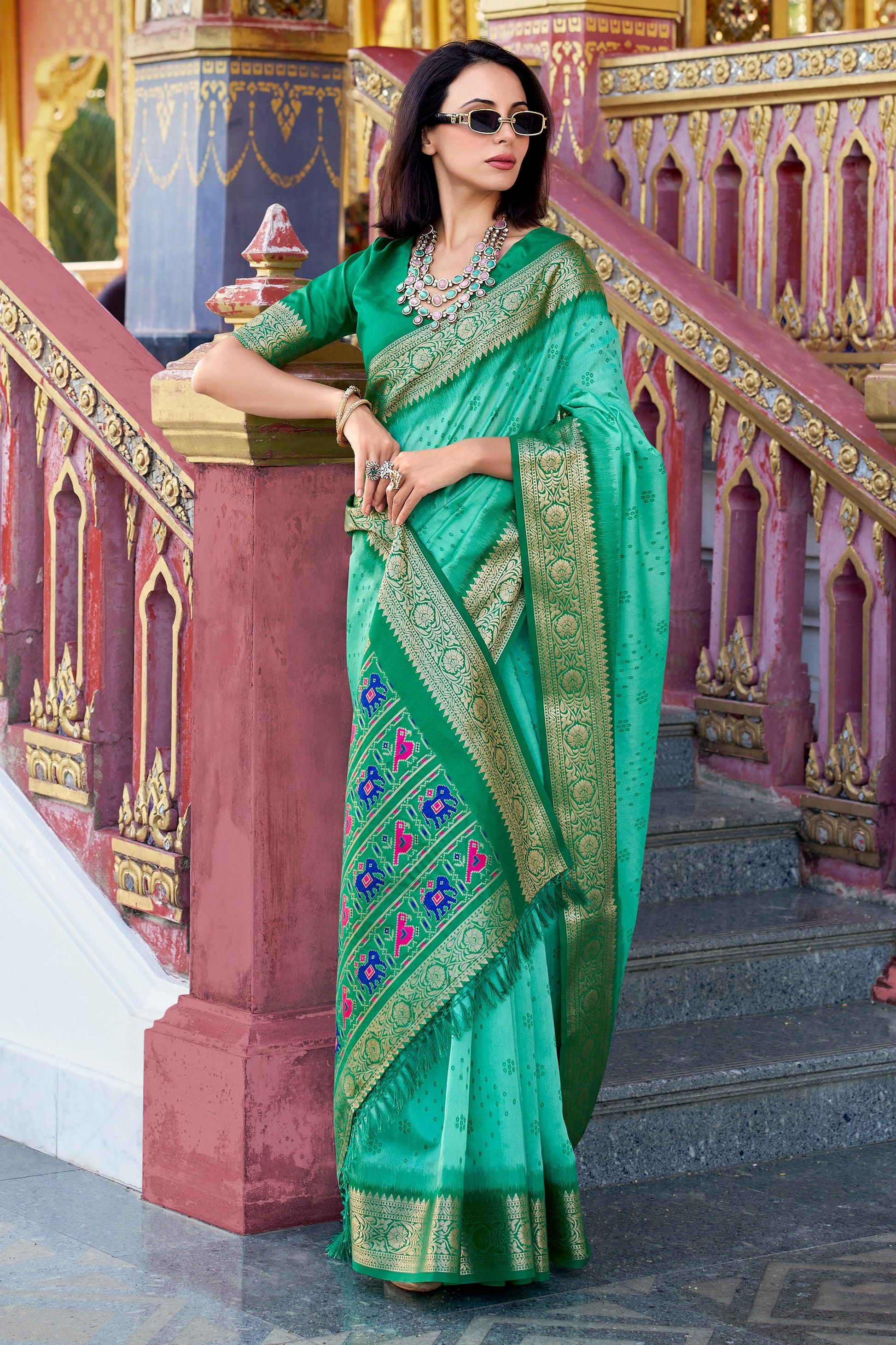 Blue Tussar Silk Saree with Patola Pallu-ZB133781_1_SareeButa.com