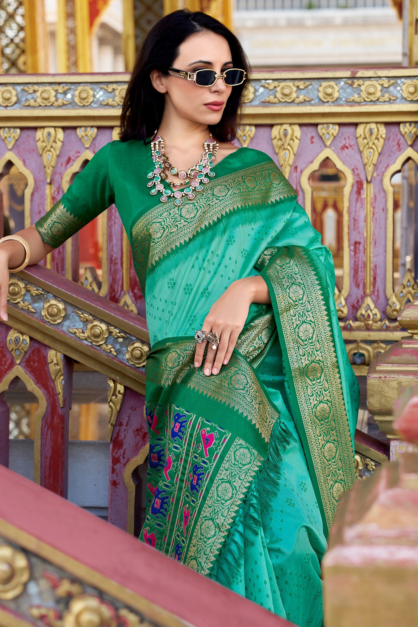 Blue Tussar Silk Saree with Patola Pallu-ZB133781_3_SareeButa.com