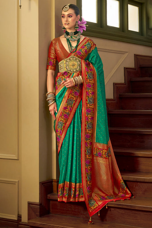 Blue Green Woven Banarasi Saree-ZB133633_1_SareeButa.com