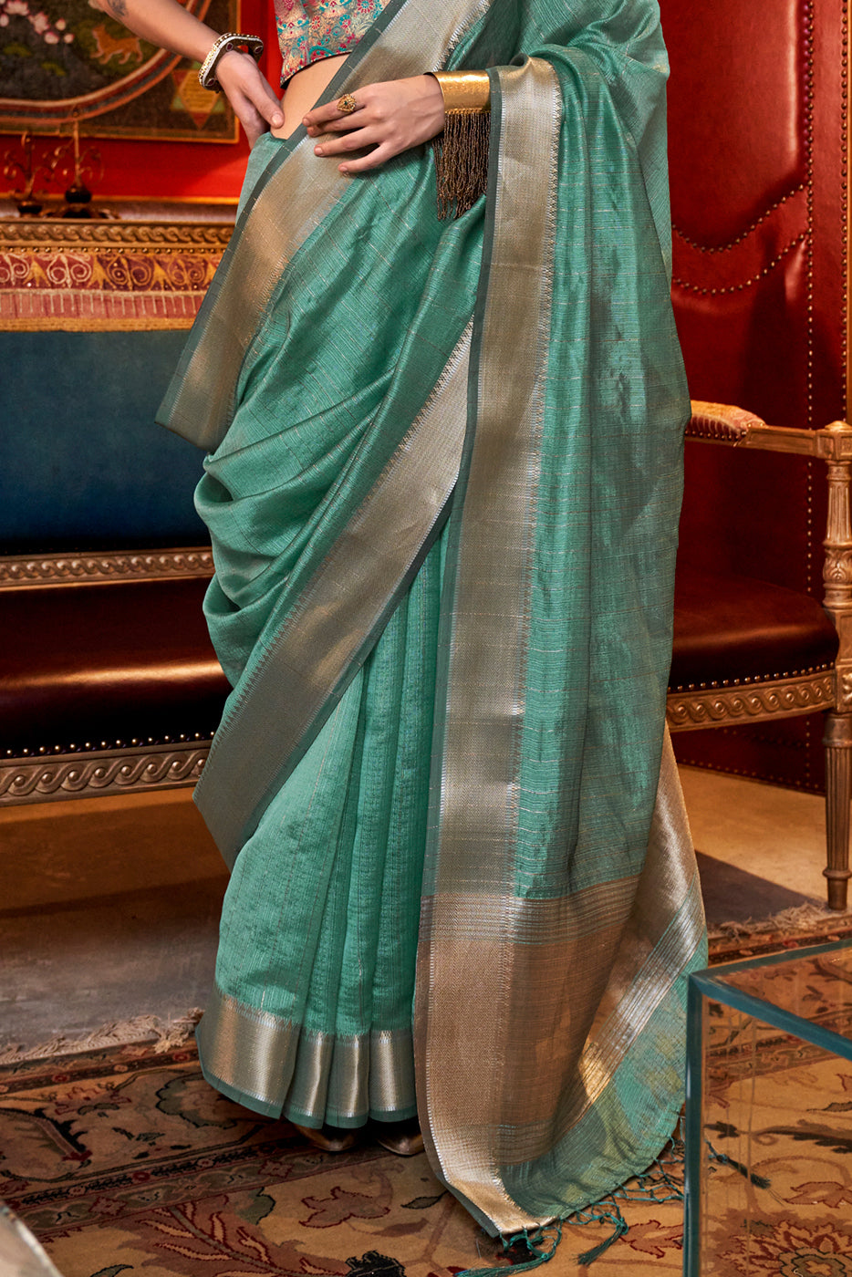 Blue Green Woven Chiffon Saree-ZB133014_4_SareeButa.com