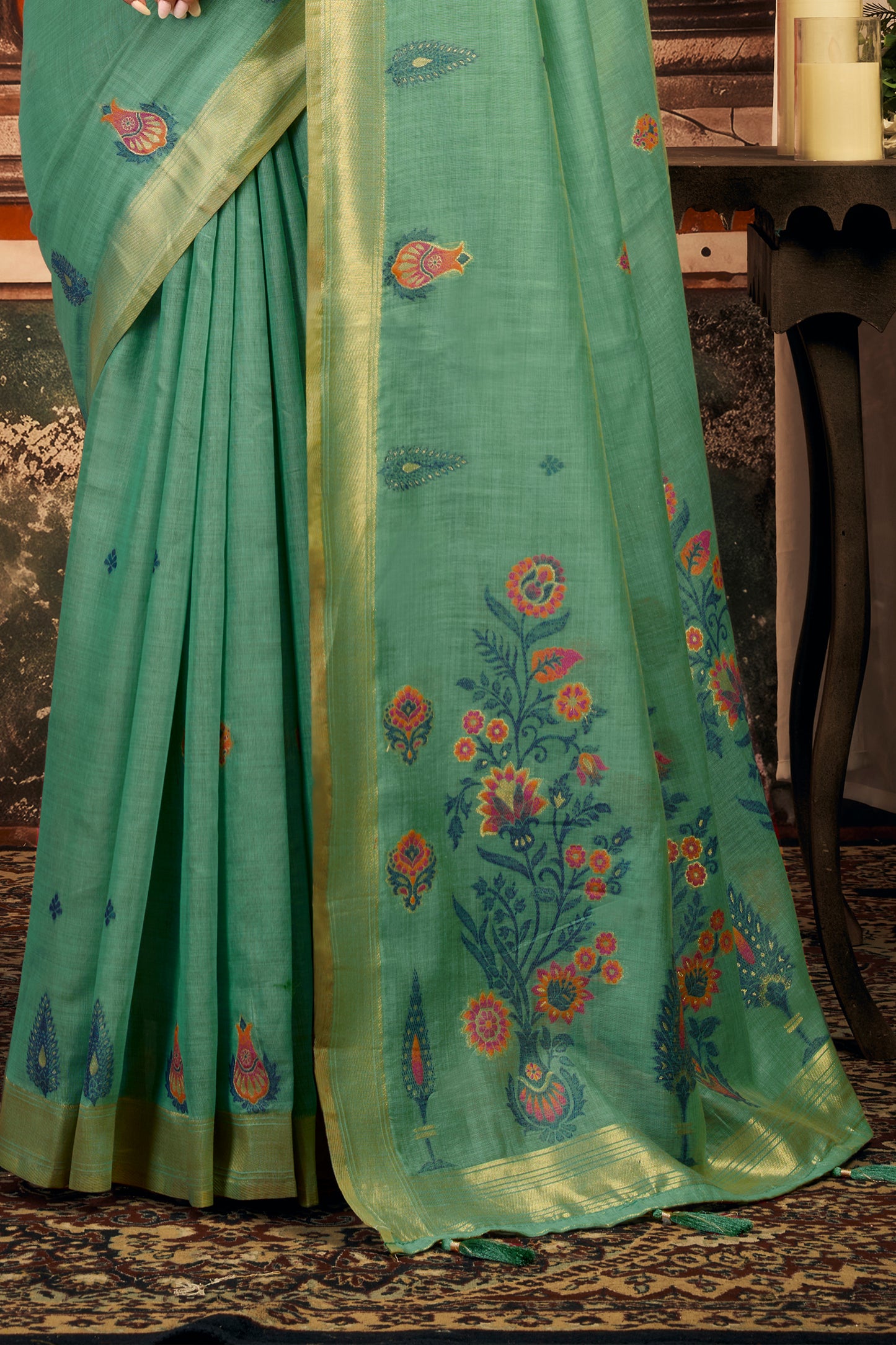 Blue Green Woven Cotton Saree-SAR12752_5_SareeButa.com