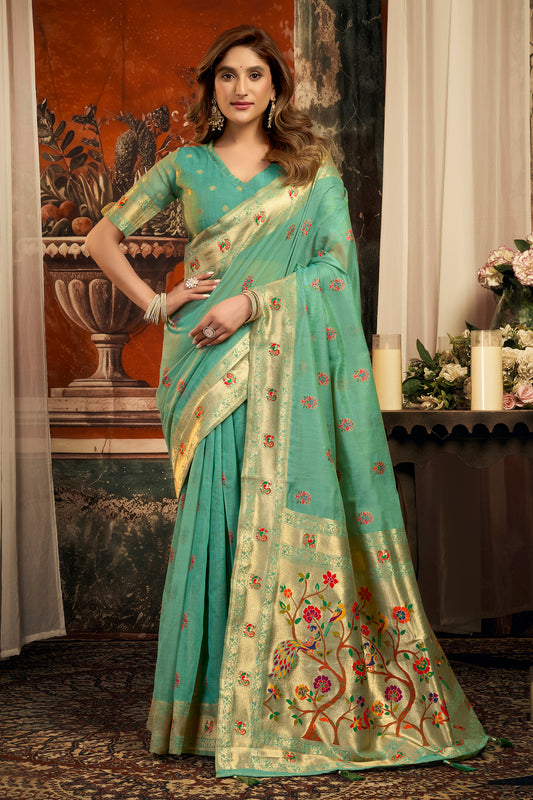 Blue Green Woven Kota Silk Paithani Saree-SAR12741_1_SareeButa.com
