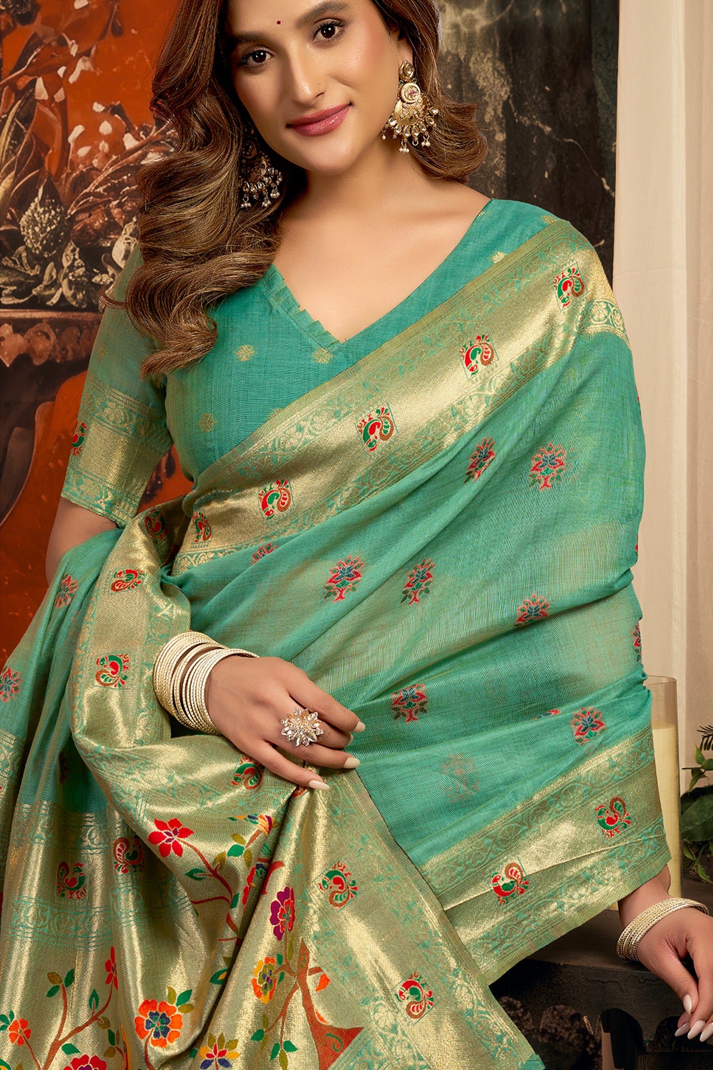 Blue Green Woven Kota Silk Paithani Saree-SAR12741_2_SareeButa.com