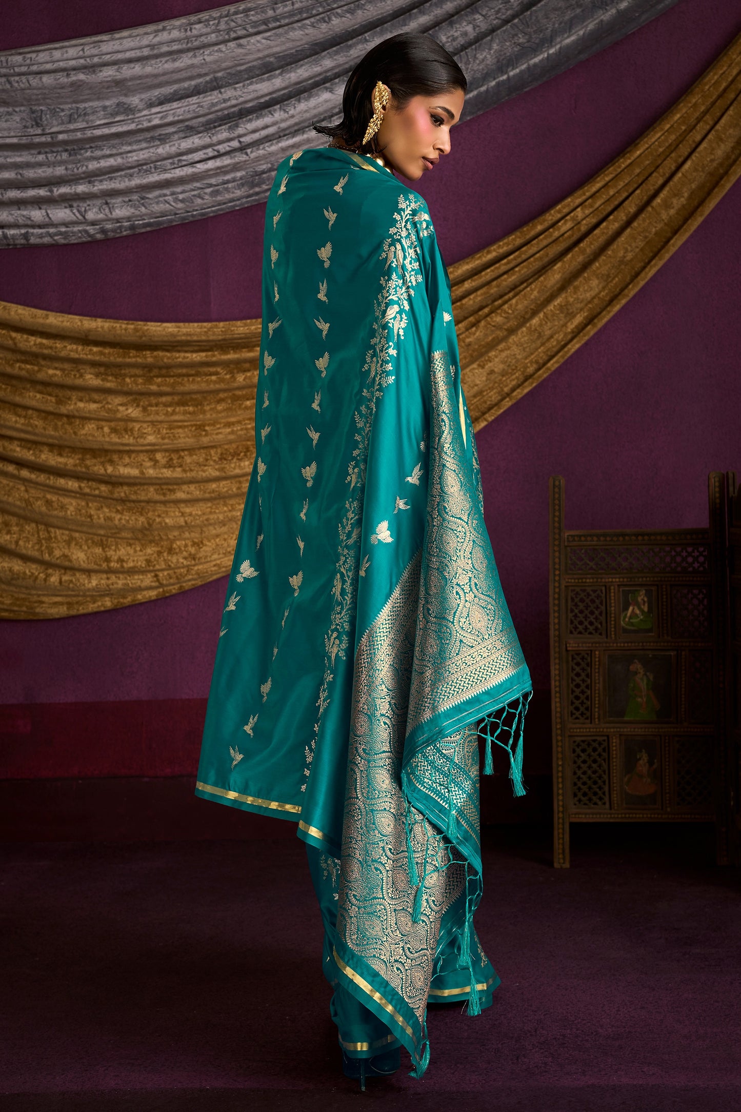 Blue Green Woven Satin Silk Saree-SAR12333_4_SareeButa.com