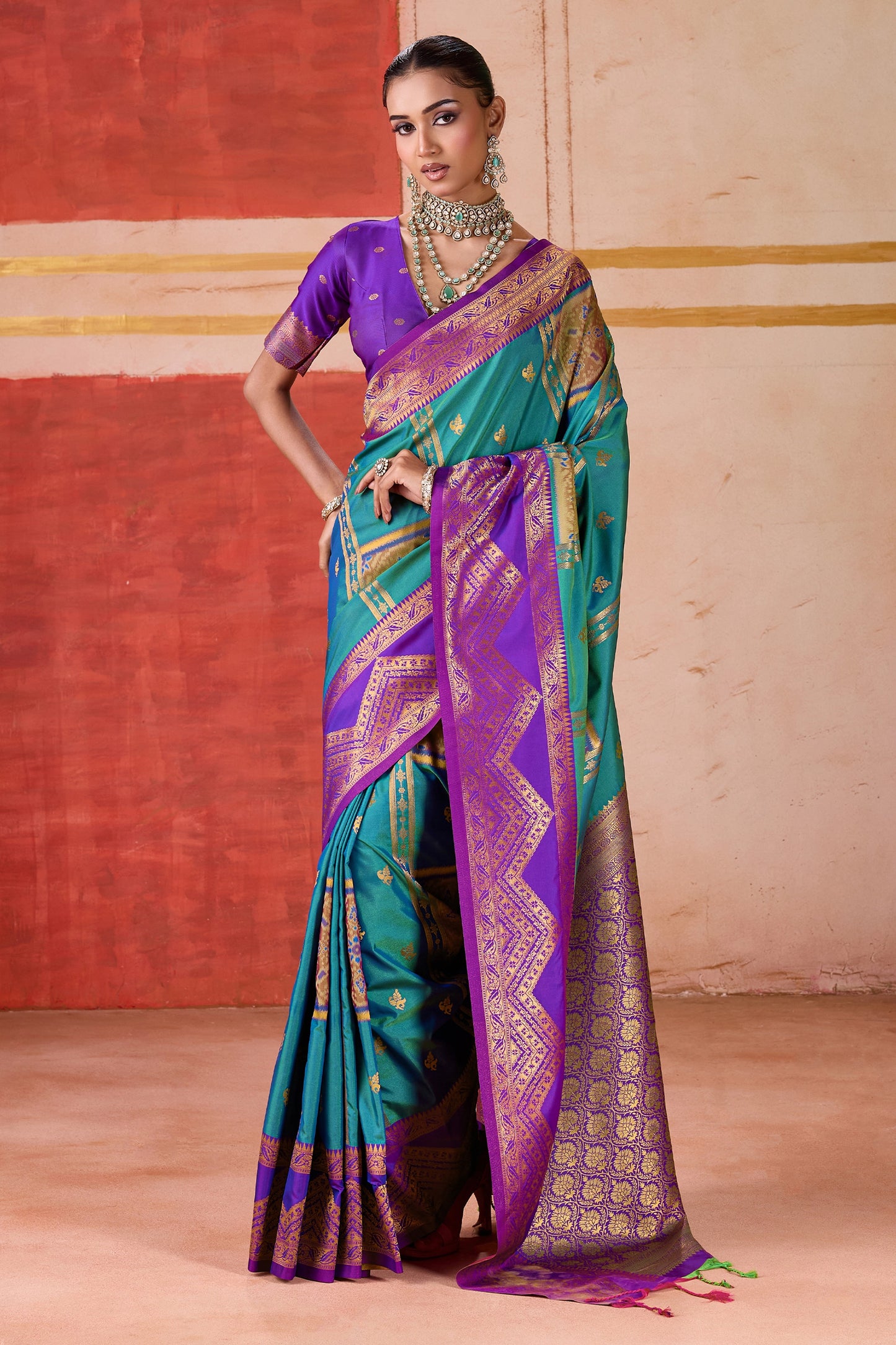 Blue Green Woven Silk Saree-SAR11957_1_SareeButa.com