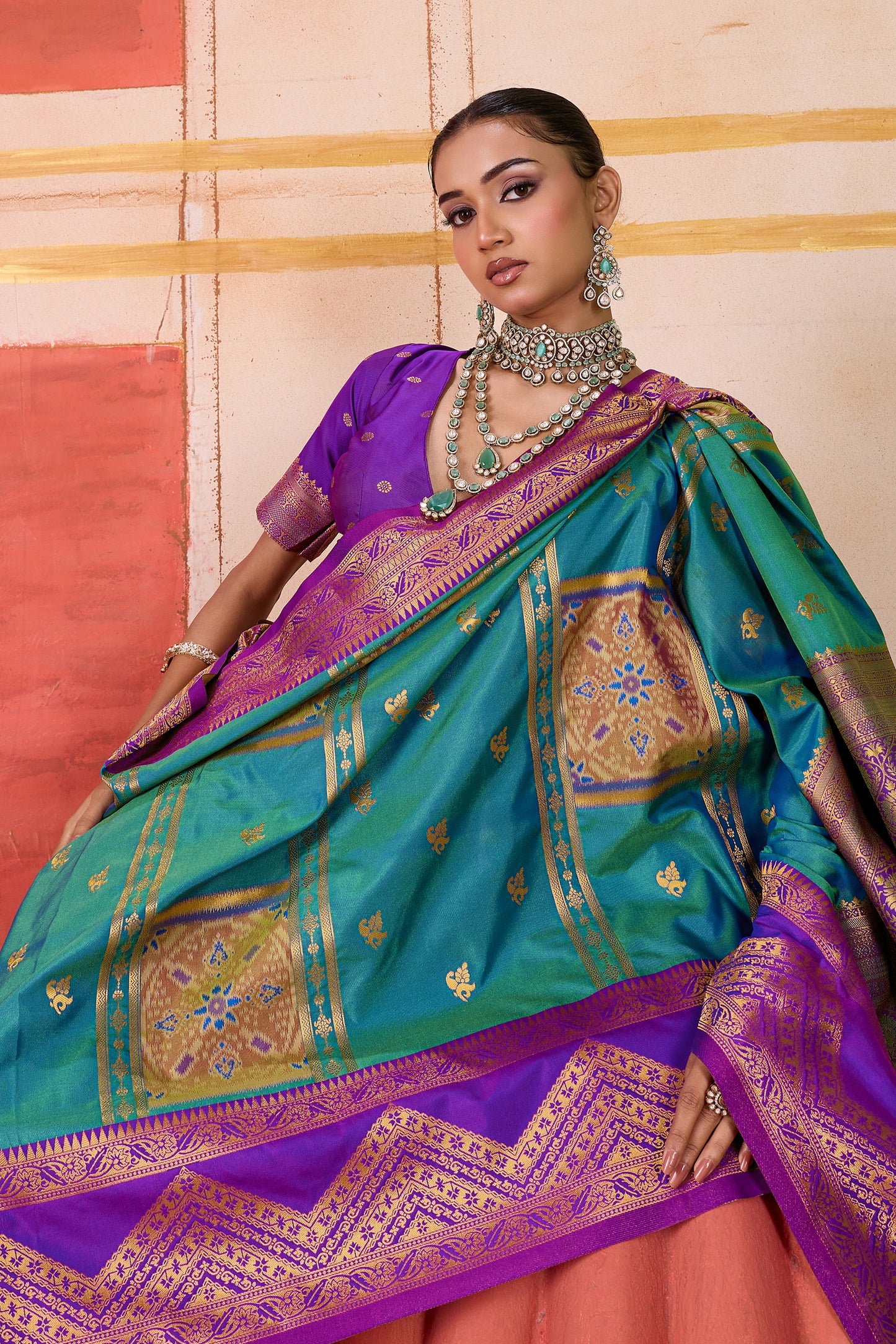 Blue Green Woven Silk Saree-SAR11957_2_SareeButa.com