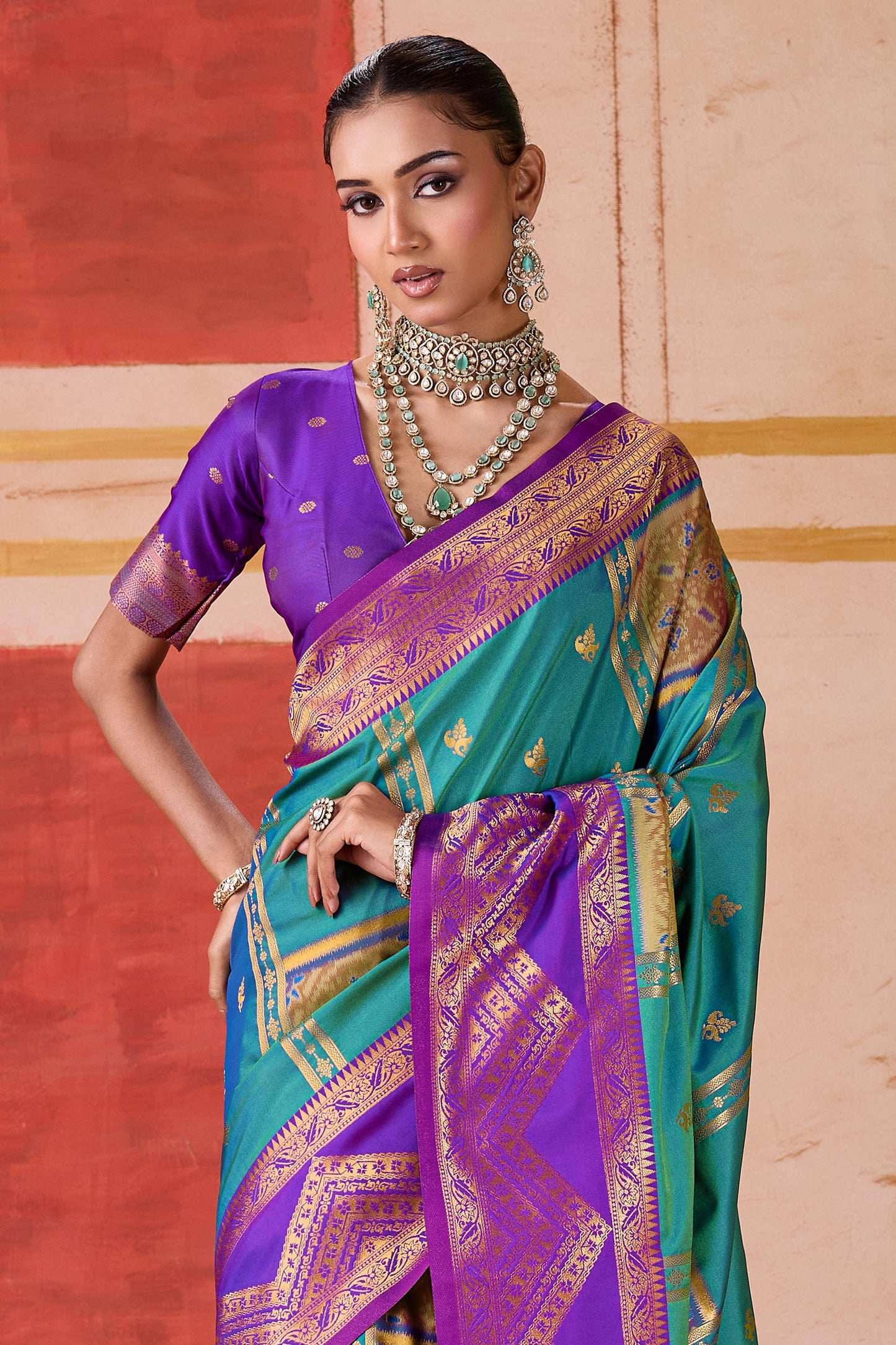 Blue Green Woven Silk Saree-SAR11957_3_SareeButa.com