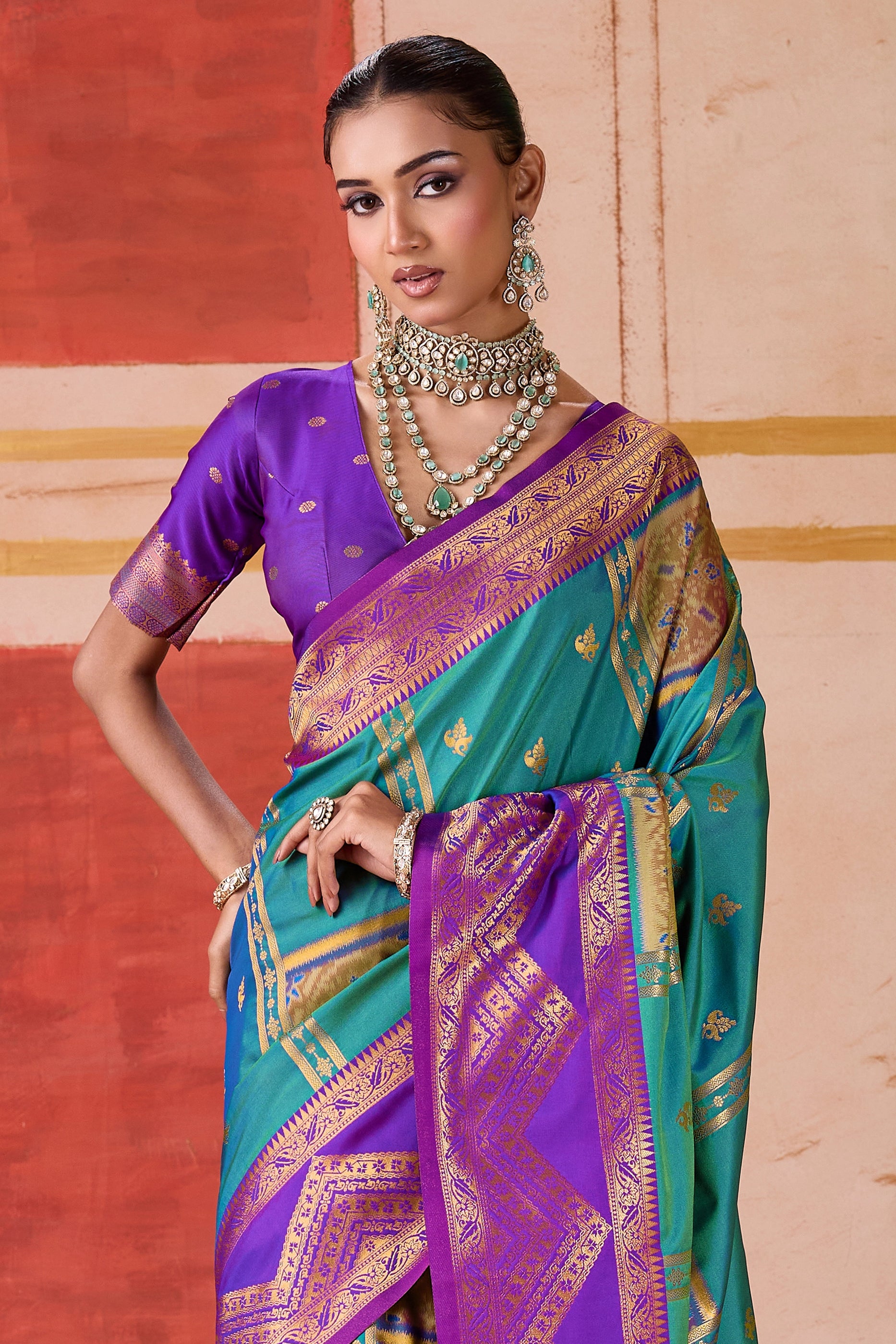 Blue Green Woven Silk Saree-SAR11957_3_SareeButa.com