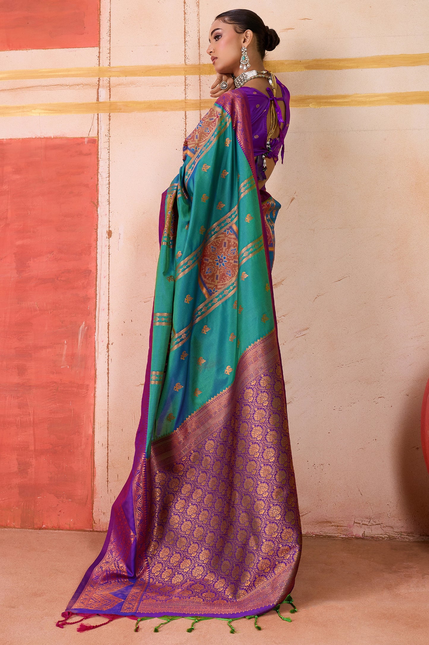 Blue Green Woven Silk Saree-SAR11957_4_SareeButa.com