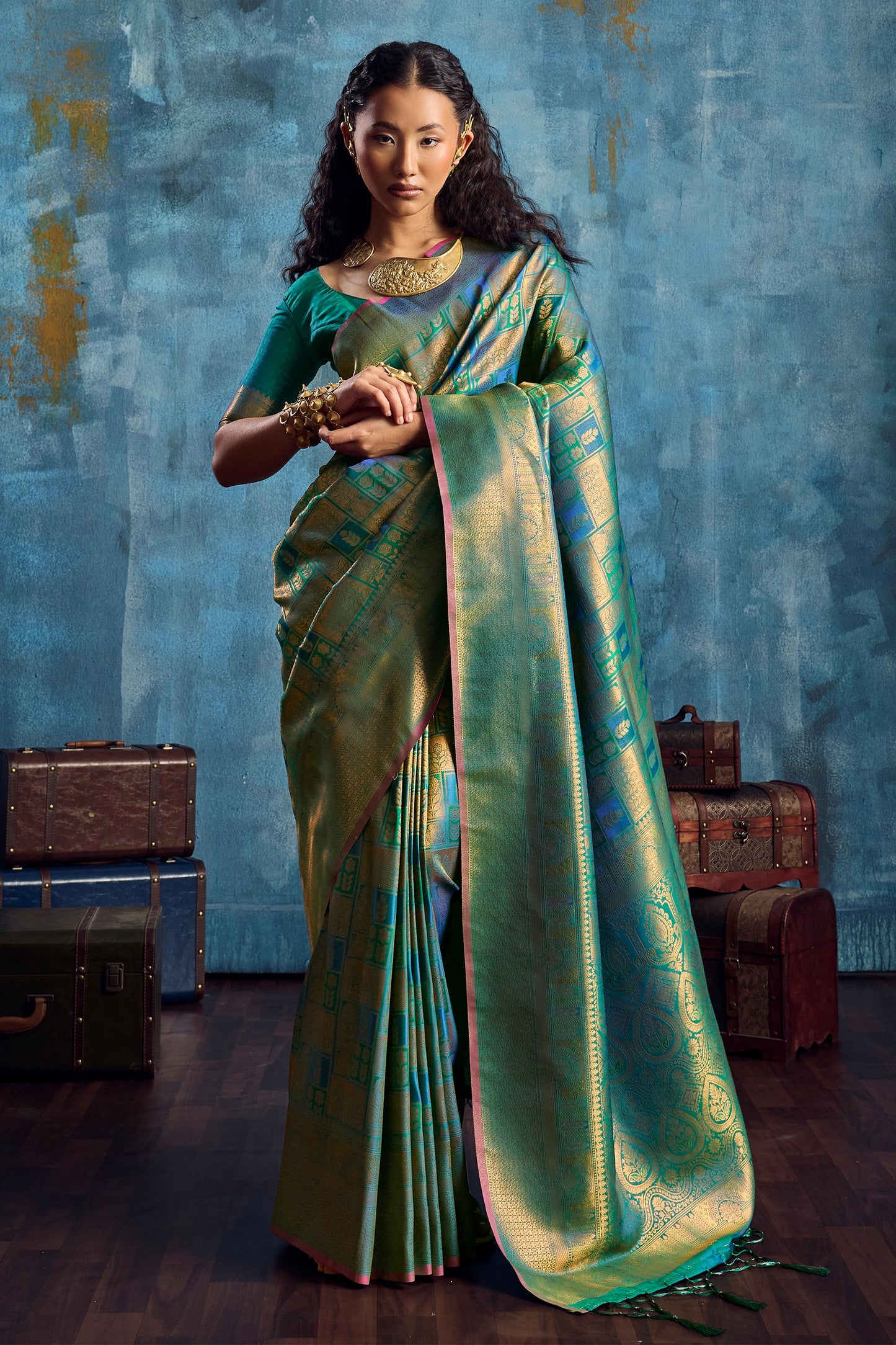 Blue Green Woven Silk Saree-SAR12375_1_SareeButa.com