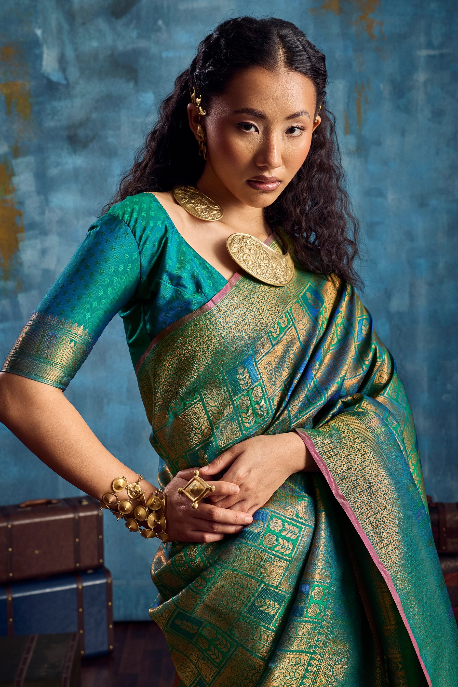Blue Green Woven Silk Saree-SAR12375_2_SareeButa.com