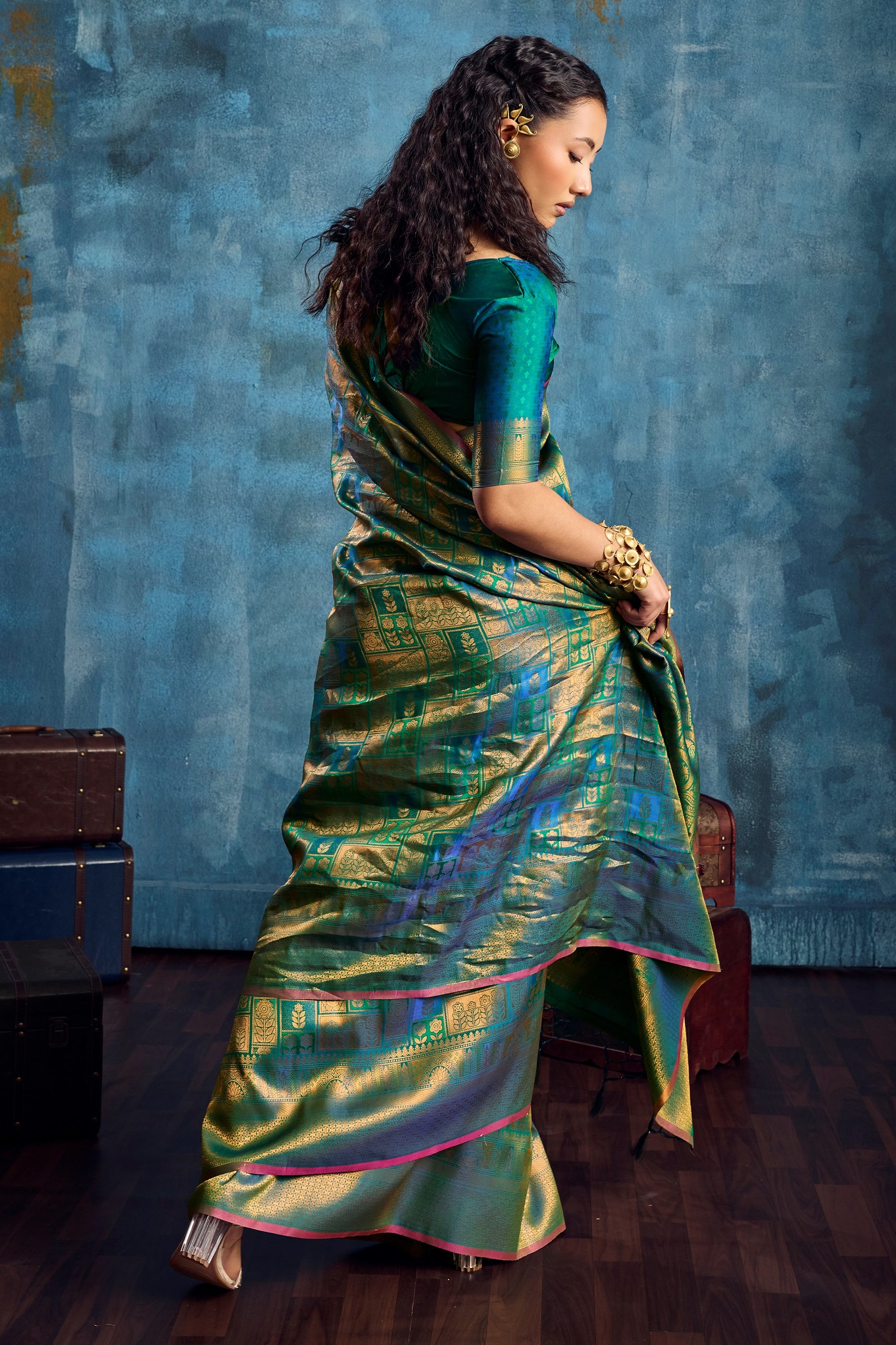 Blue Green Woven Silk Saree-SAR12375_3_SareeButa.com