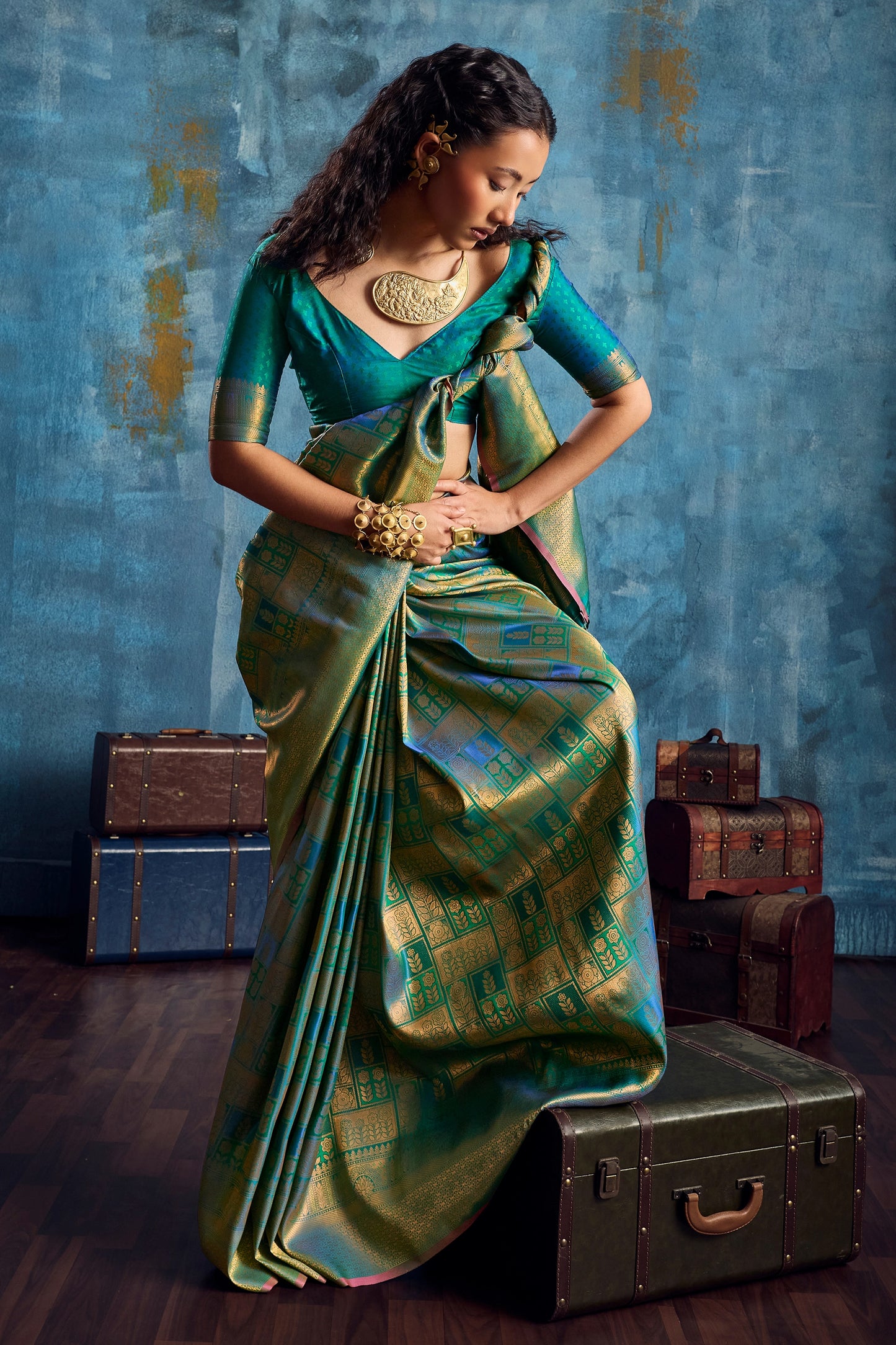Blue Green Woven Silk Saree-SAR12375_4_SareeButa.com