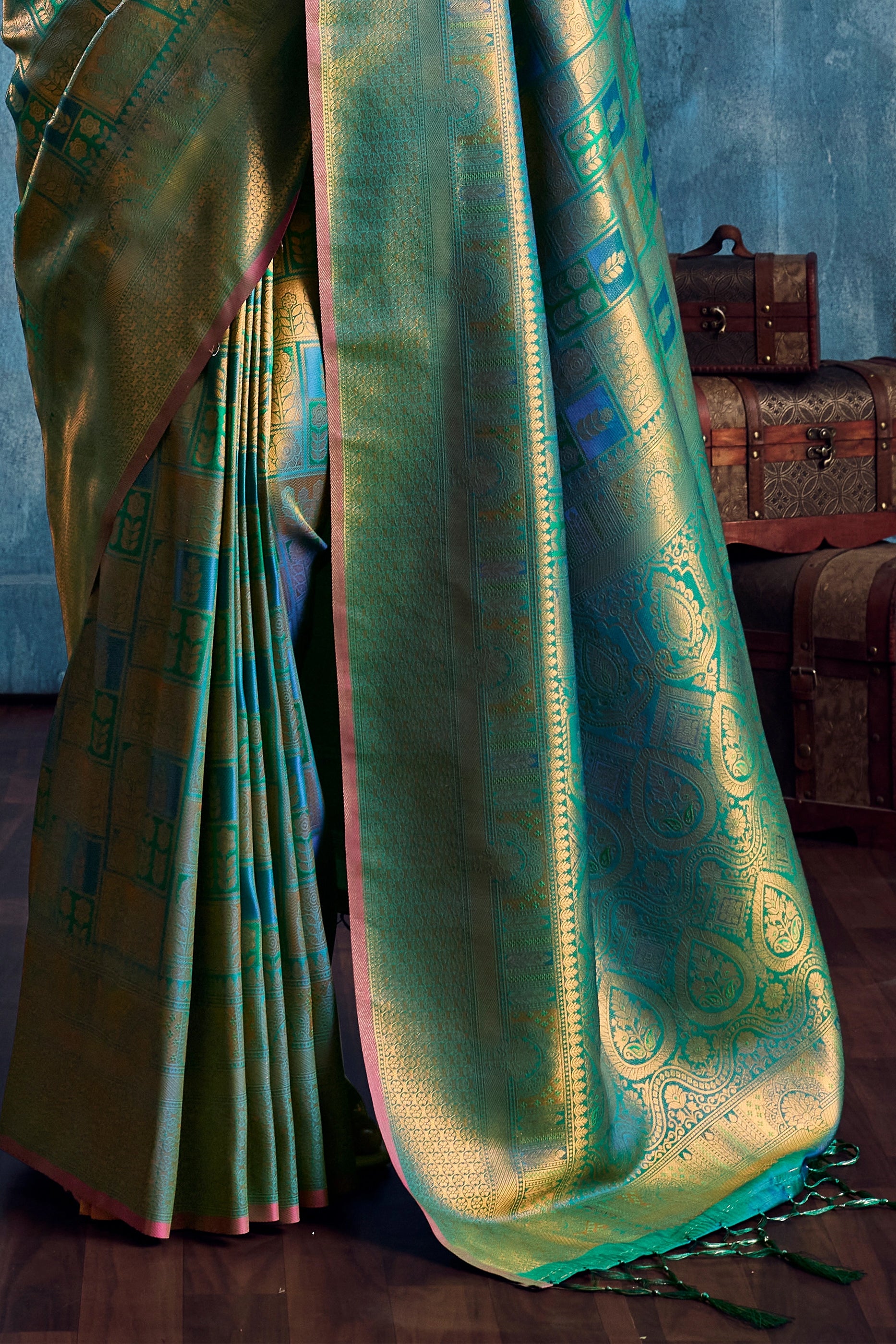 Blue Green Woven Silk Saree-SAR12375_5_SareeButa.com
