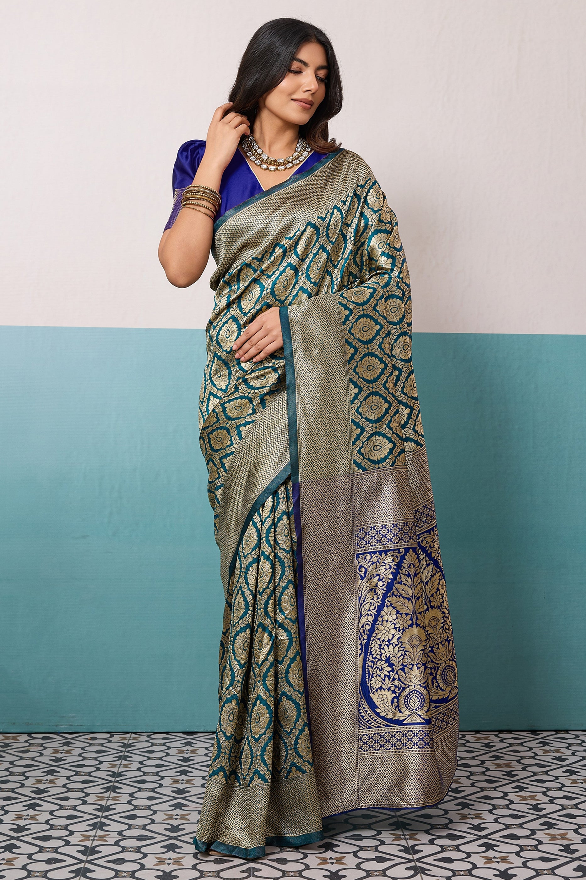 Blue Green Woven Silk Saree-SAR12521_1_SareeButa.com