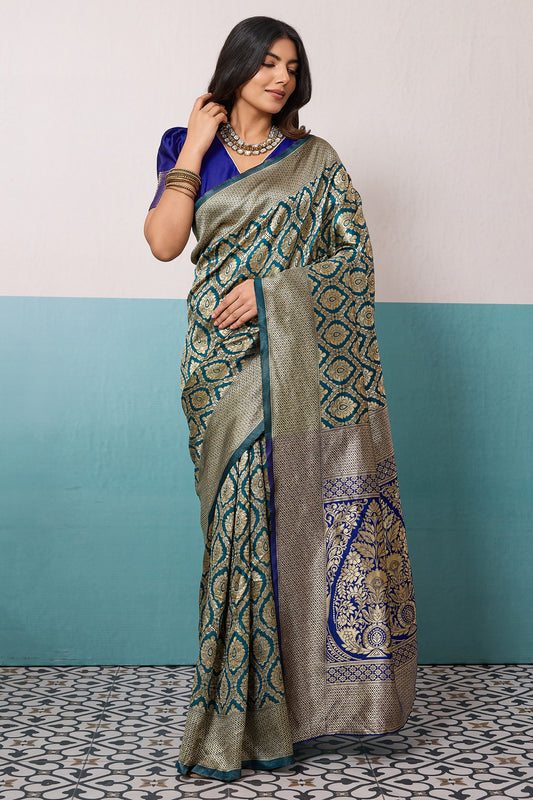 Blue Green Woven Silk Saree-SAR12521_1_SareeButa.com