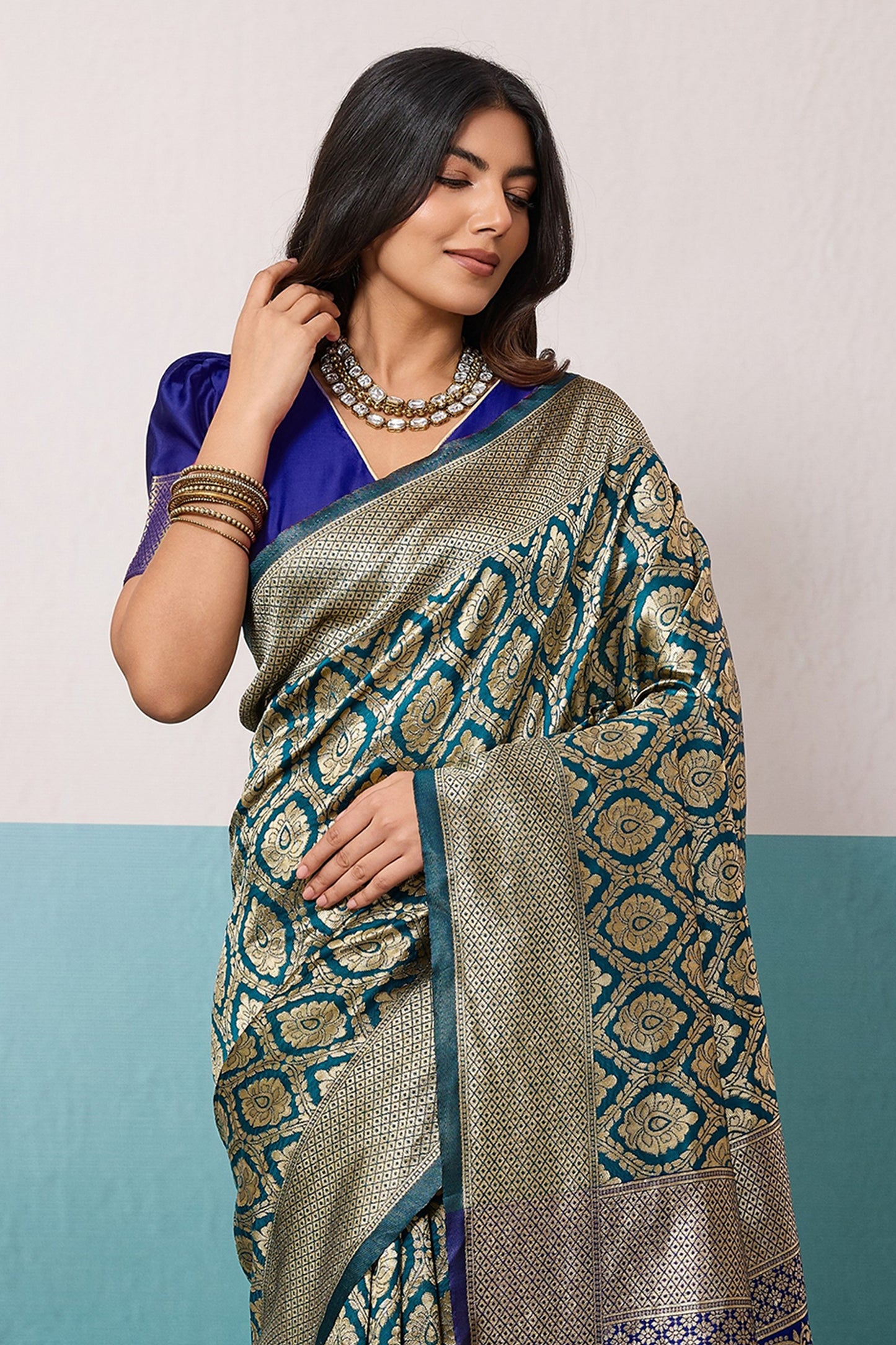 Blue Green Woven Silk Saree-SAR12521_4_SareeButa.com