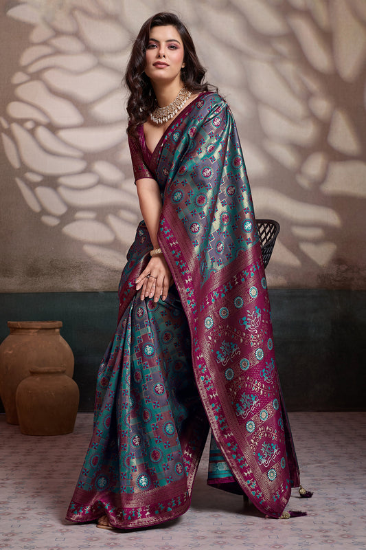 Blue Green Woven Silk Saree-SAR12553_1_SareeButa.com
