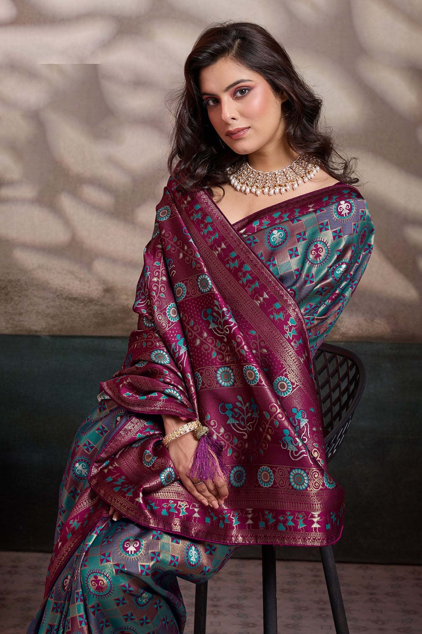 Blue Green Woven Silk Saree-SAR12553_3_SareeButa.com