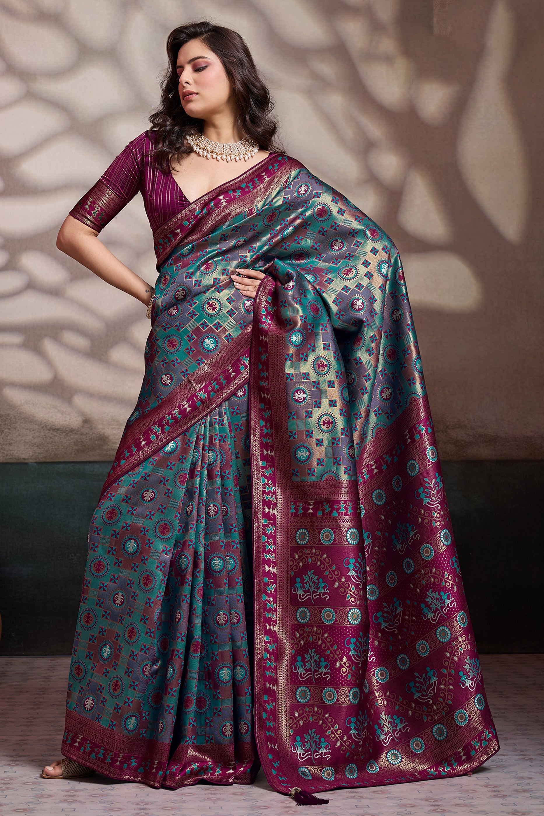 Blue Green Woven Silk Saree-SAR12553_4_SareeButa.com