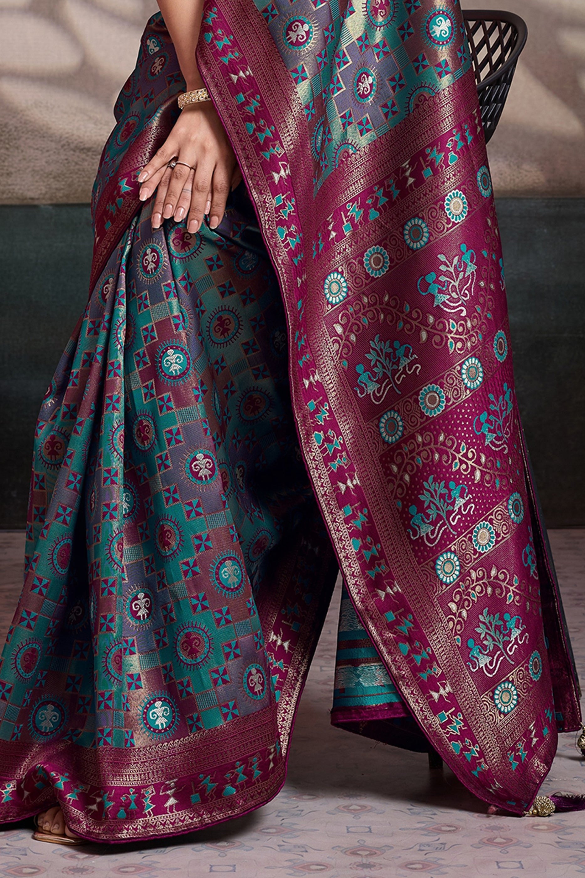 Blue Green Woven Silk Saree-SAR12553_5_SareeButa.com