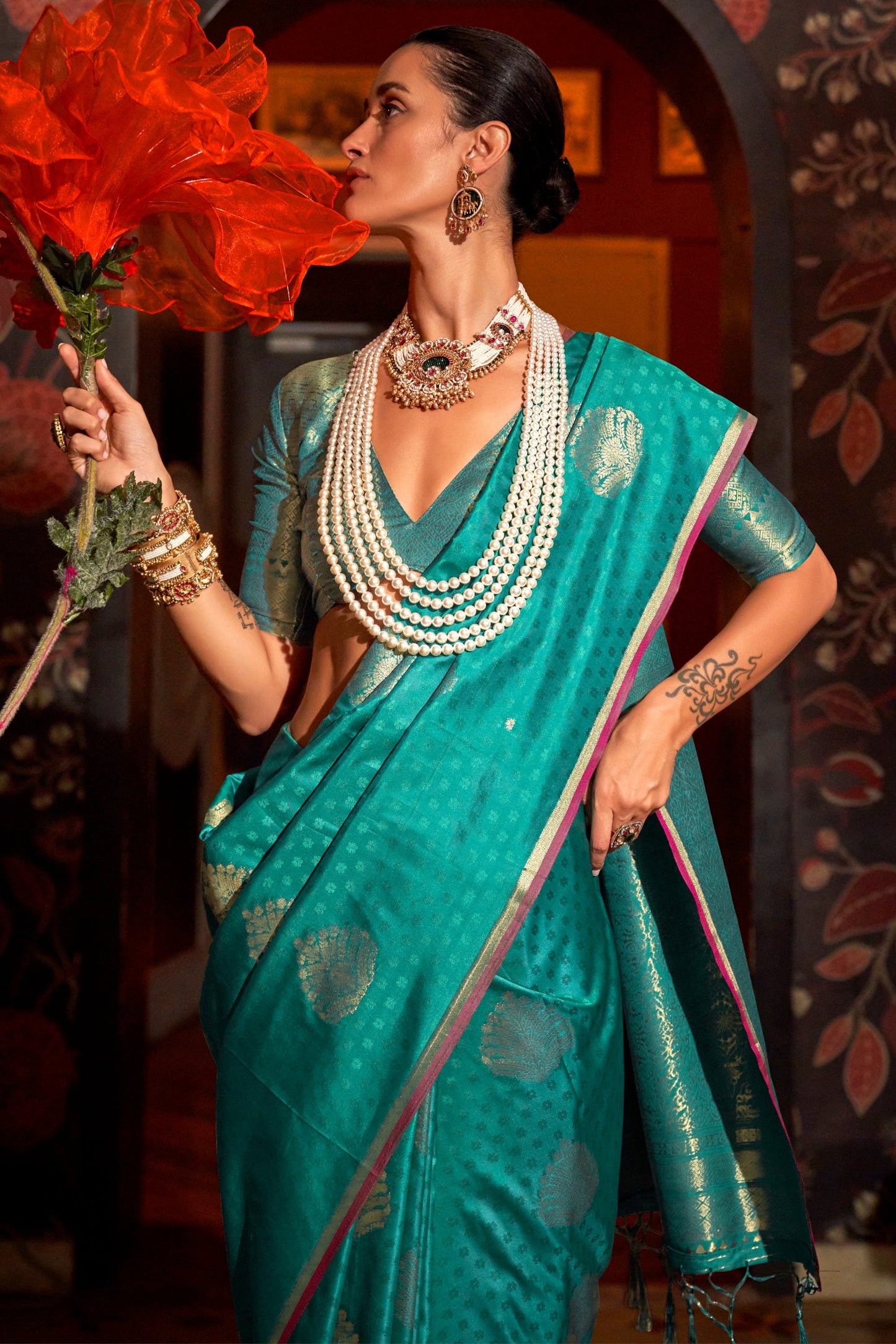 Blue Green Woven Silk Saree-ZB133029_2_SareeButa.com