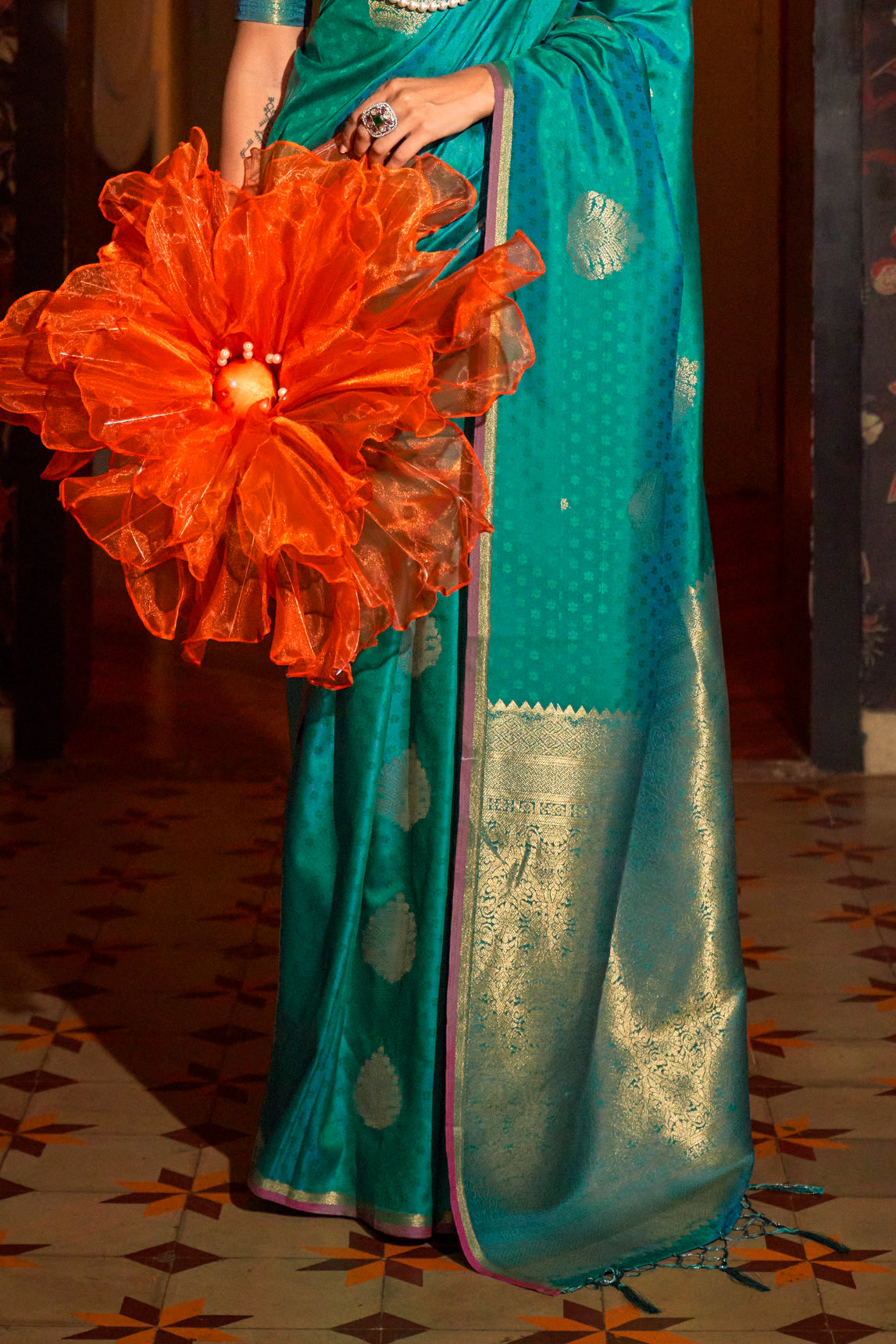 Blue Green Woven Silk Saree-ZB133029_4_SareeButa.com