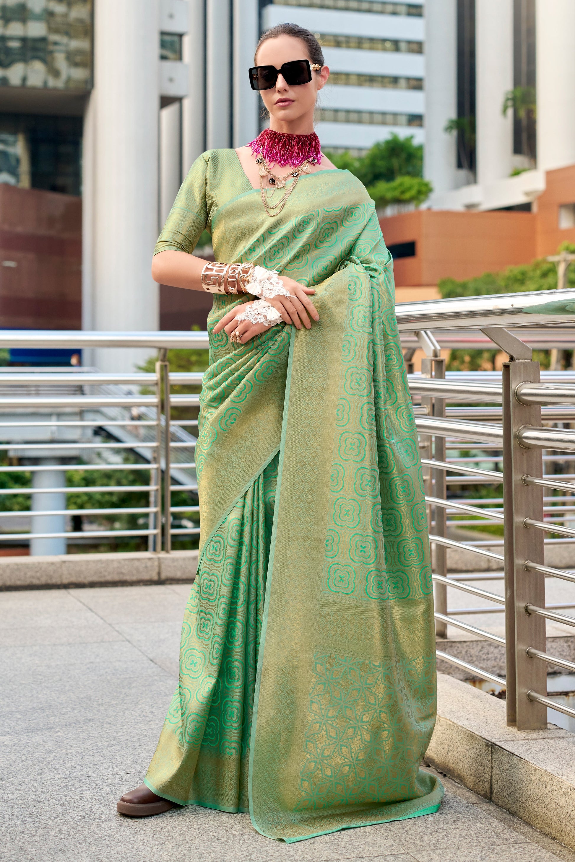 Blue Green Woven Silk Saree-ZB134040_1_SareeButa.com