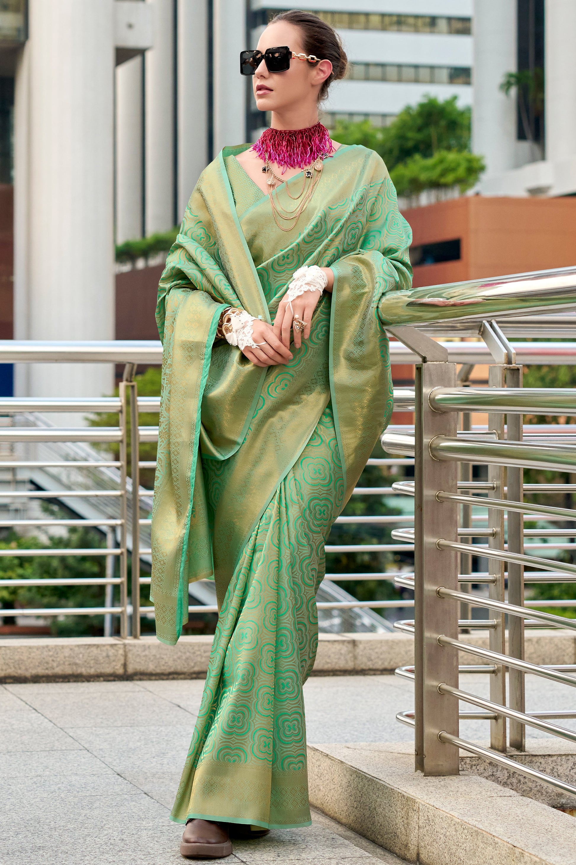 Blue Green Woven Silk Saree-ZB134040_3_SareeButa.com
