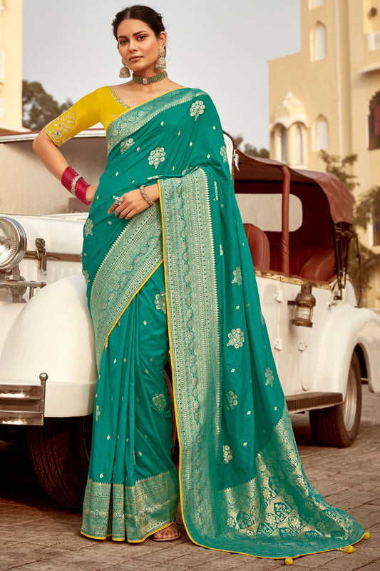 Blue Green Woven Silk Saree-ZB134131_1_SareeButa.com