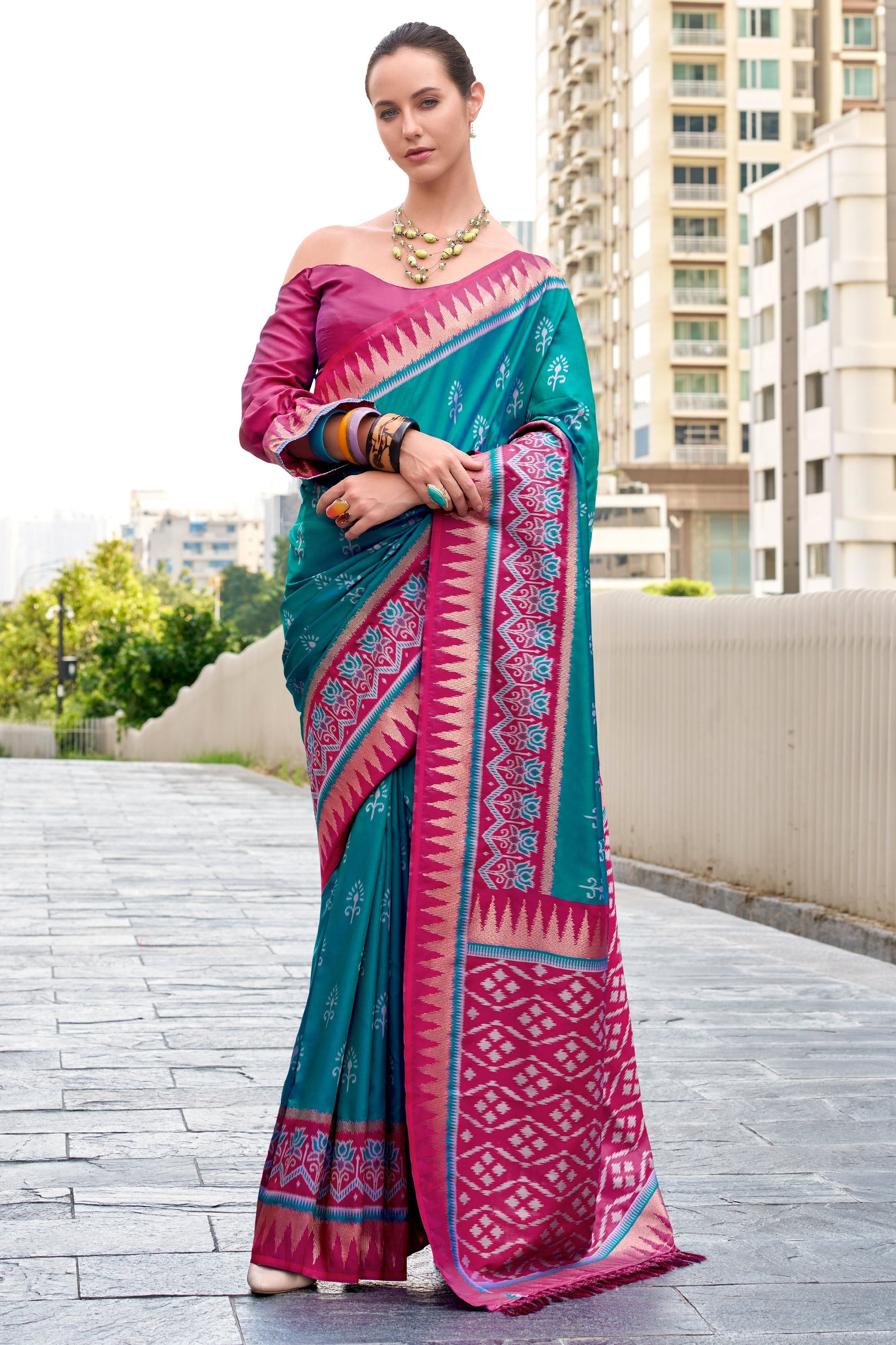 Blue Green Woven Silk Saree-ZB134696_1_SareeButa.com